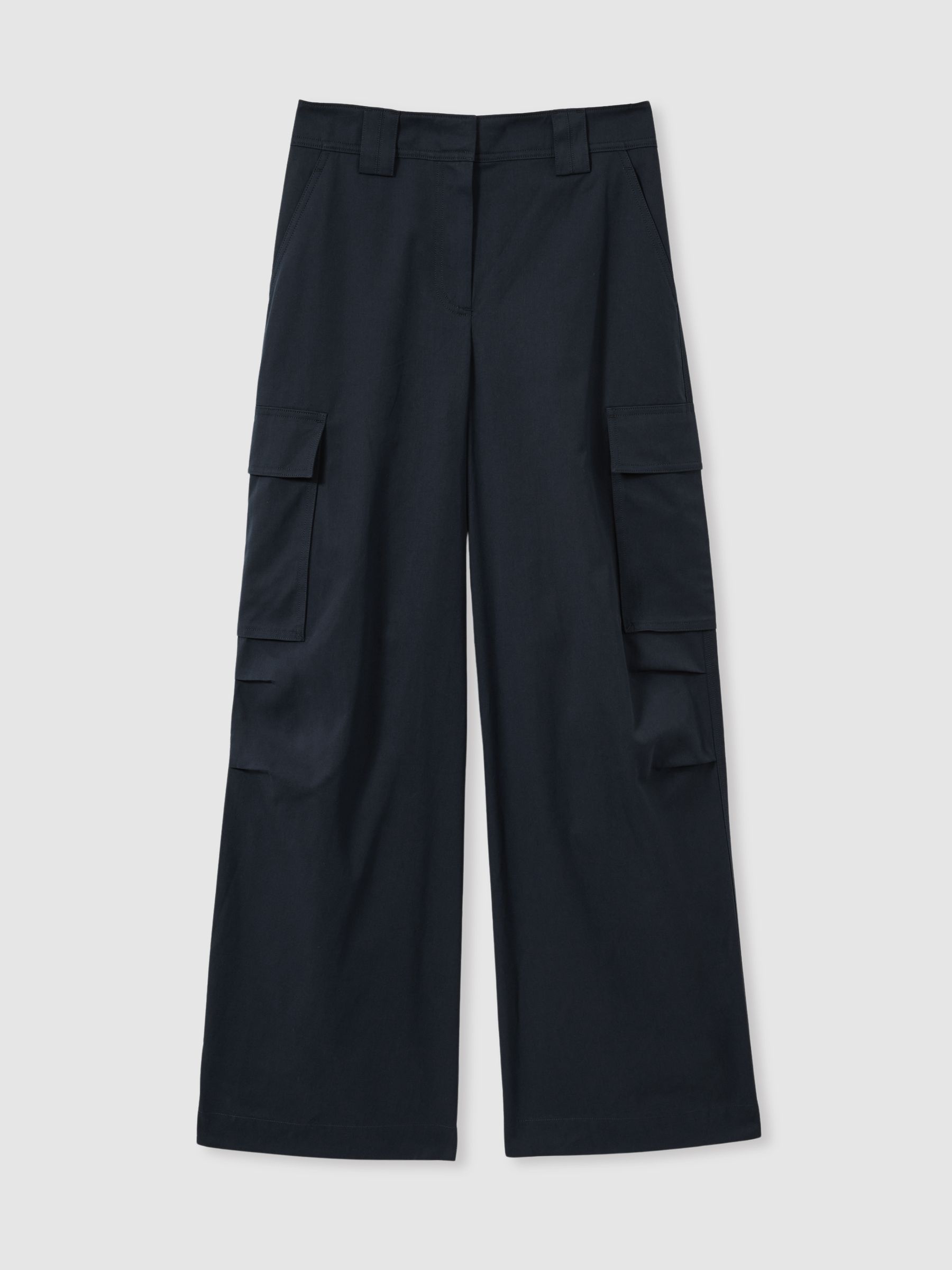 Cotton-Tencel Wide-Leg Combat Trousers in Navy