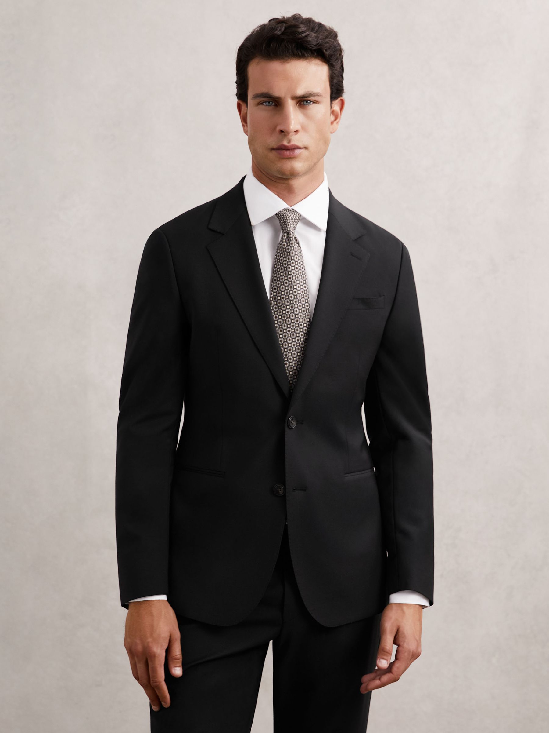 Wool-Blend Single-Breasted Suit Blazer Slim-Fit in Black