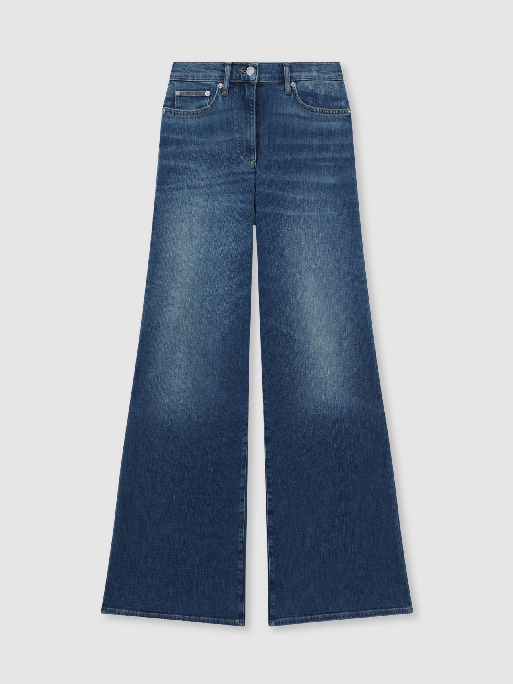 Petite Palazzo Jeans in Mid Blue