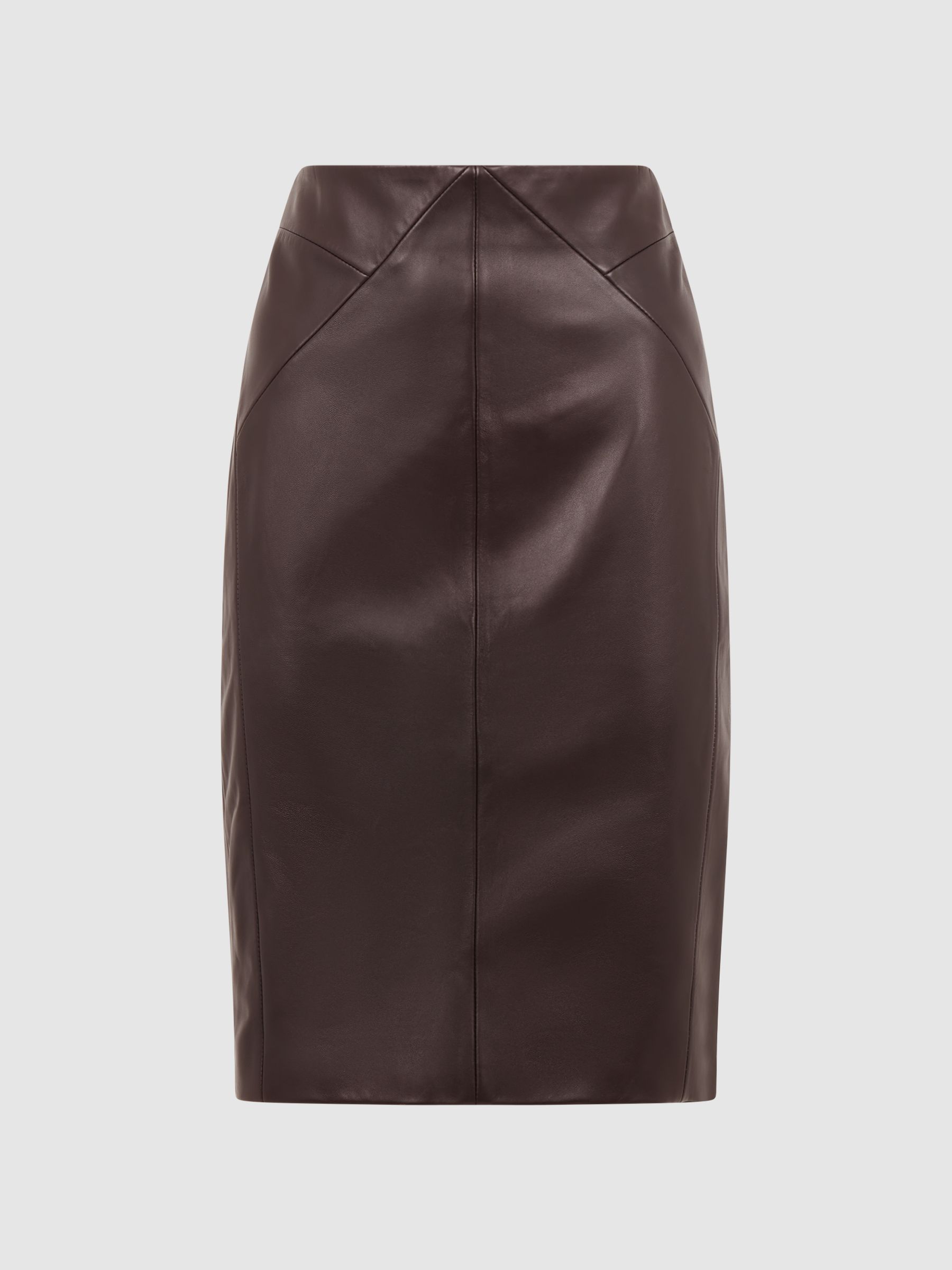 Leather High Rise Midi Skirt in Berry
