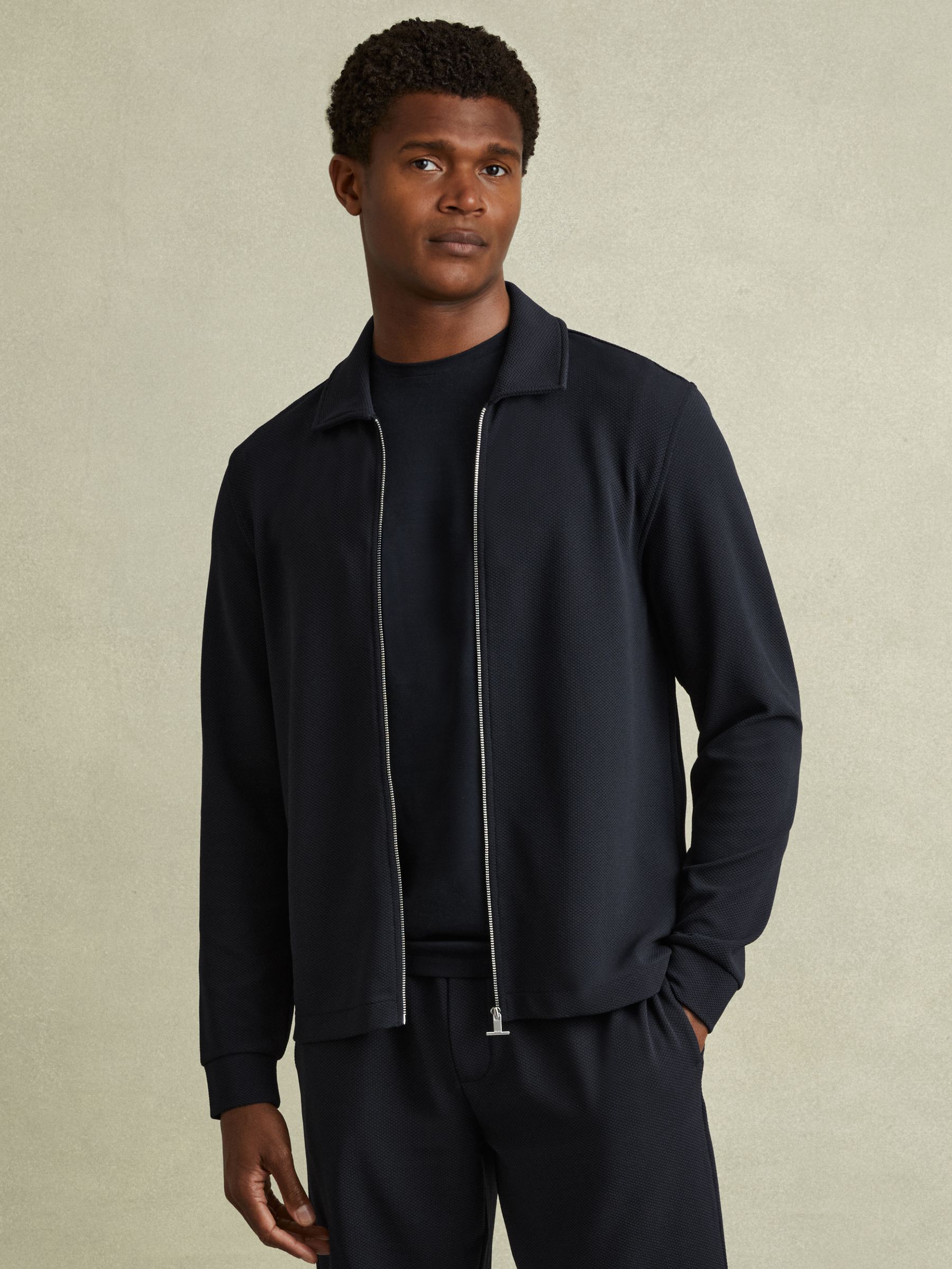 Textured Zip-Through Overshirt in Navy