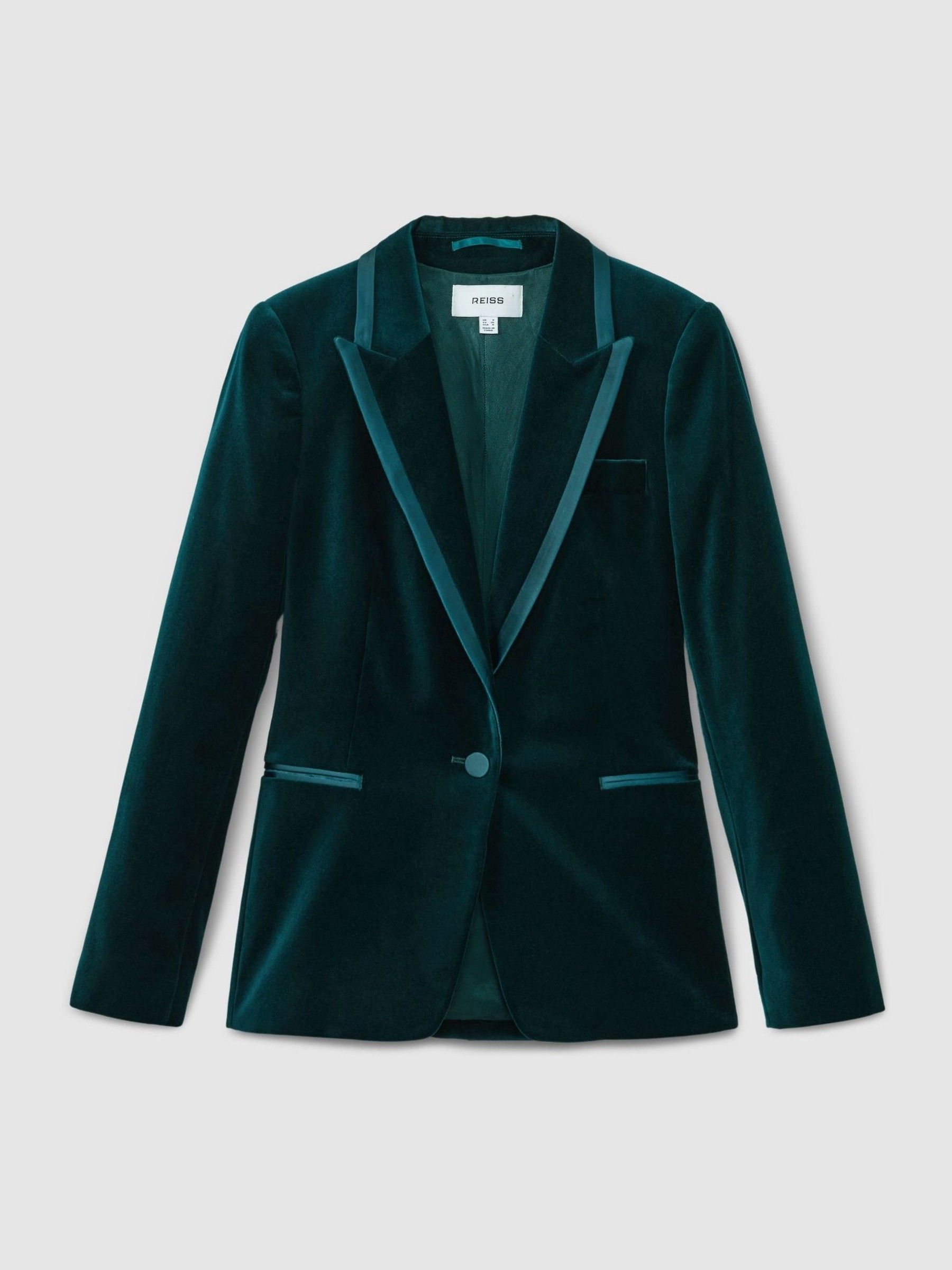 Velvet and Satin Single Breasted Suit Jacket in Teal