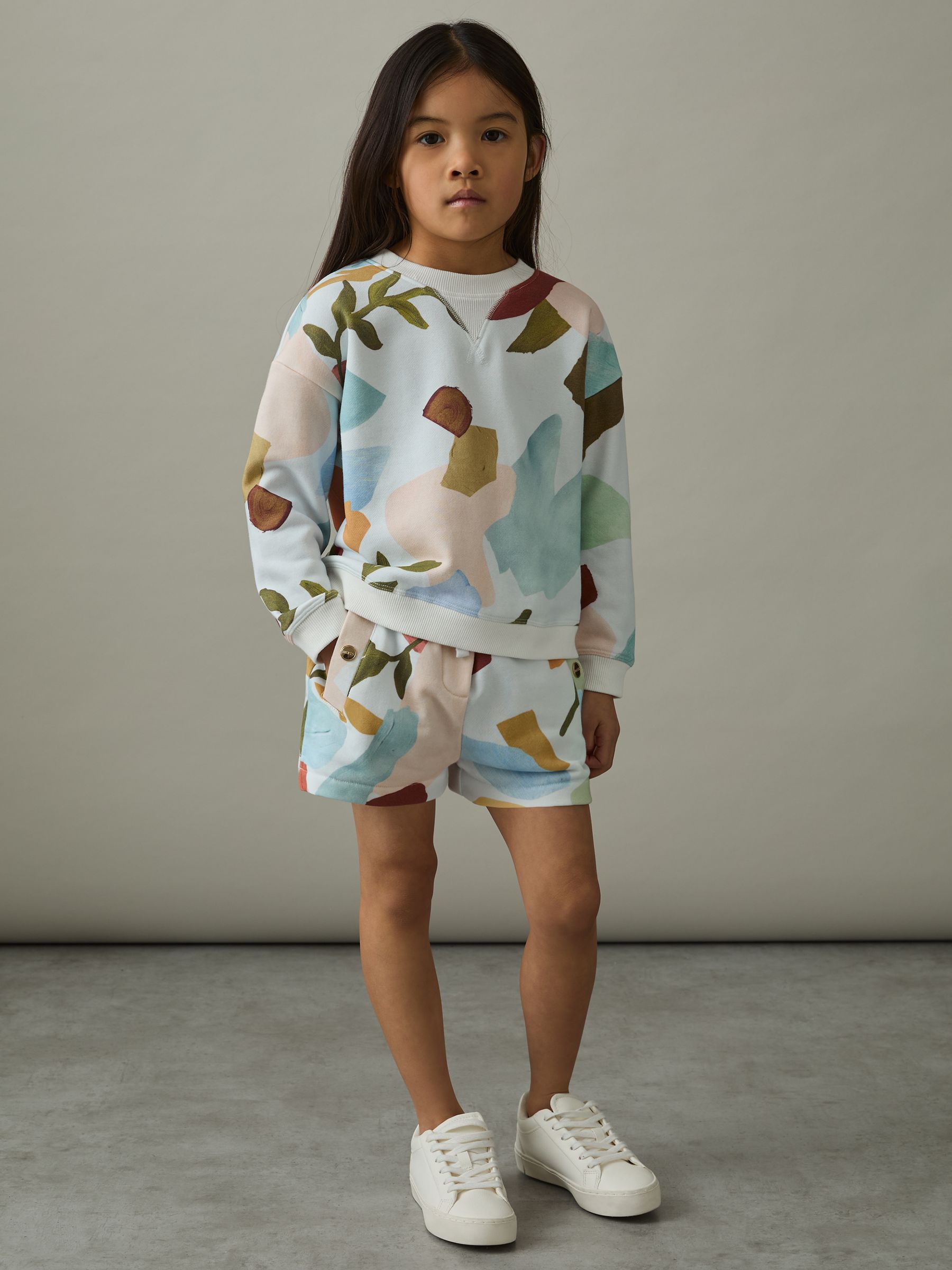 9-13 yrs Abstract-Print Sweatshirt And Shorts Set in Multi