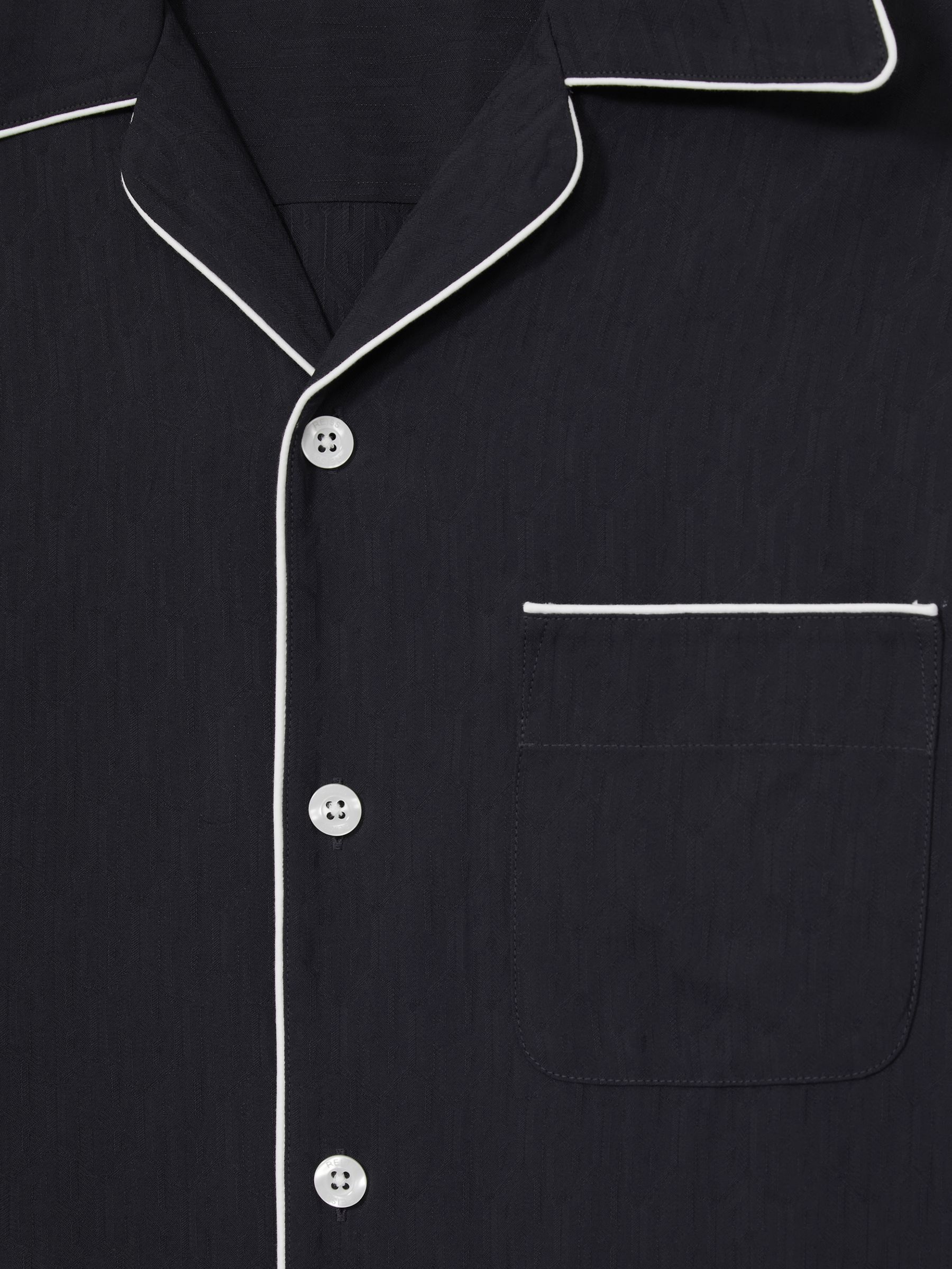 Cuban Collar Shirt with Piping Detail Shirt in Navy