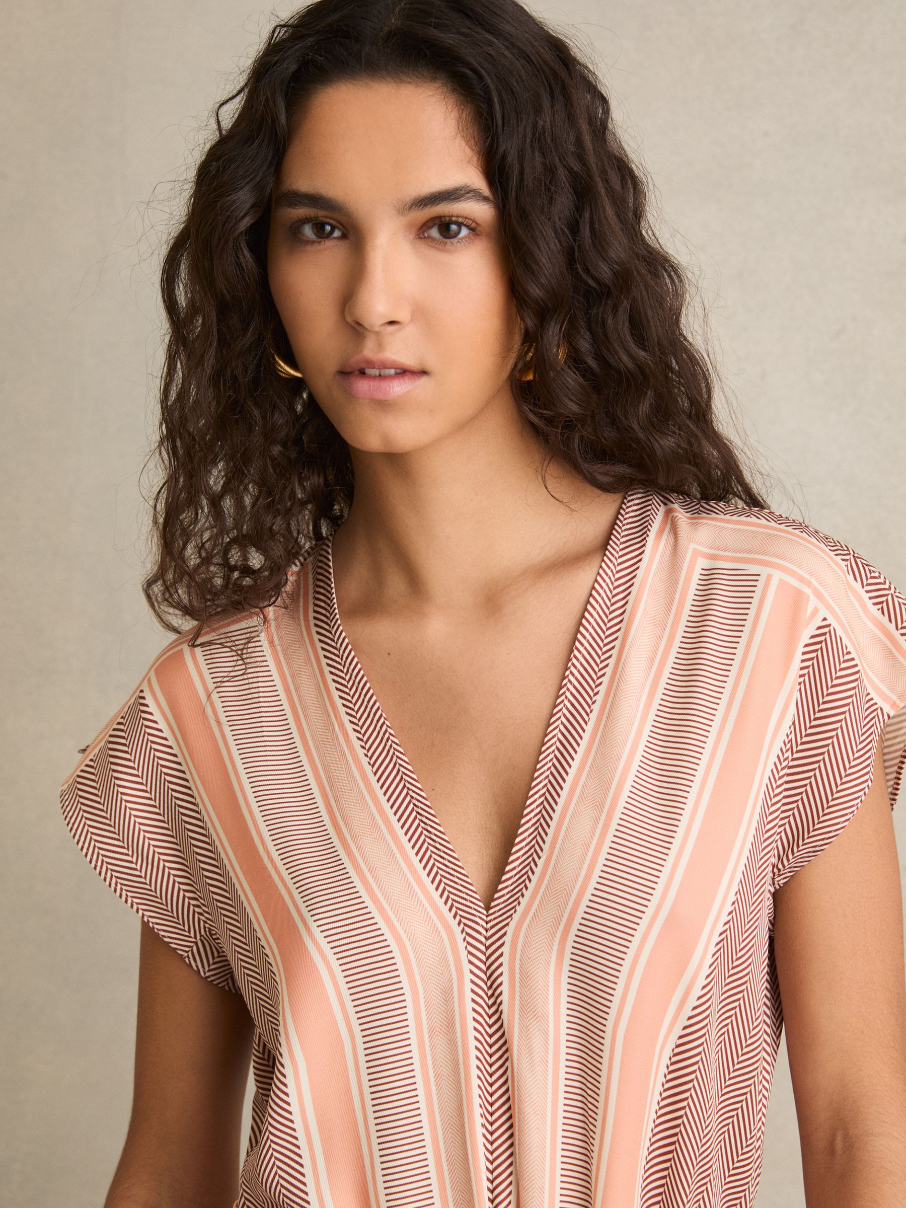 Scarf Print Belted Midi Dress in Coral