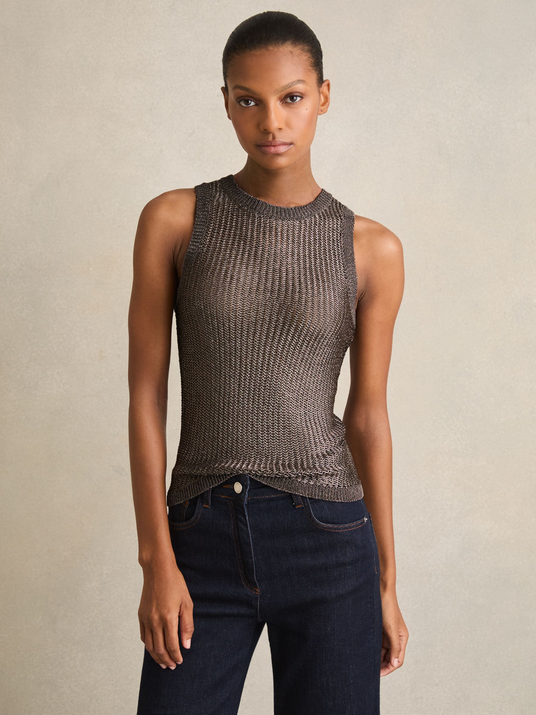 Metallic Knit Vest in Gunmetal
