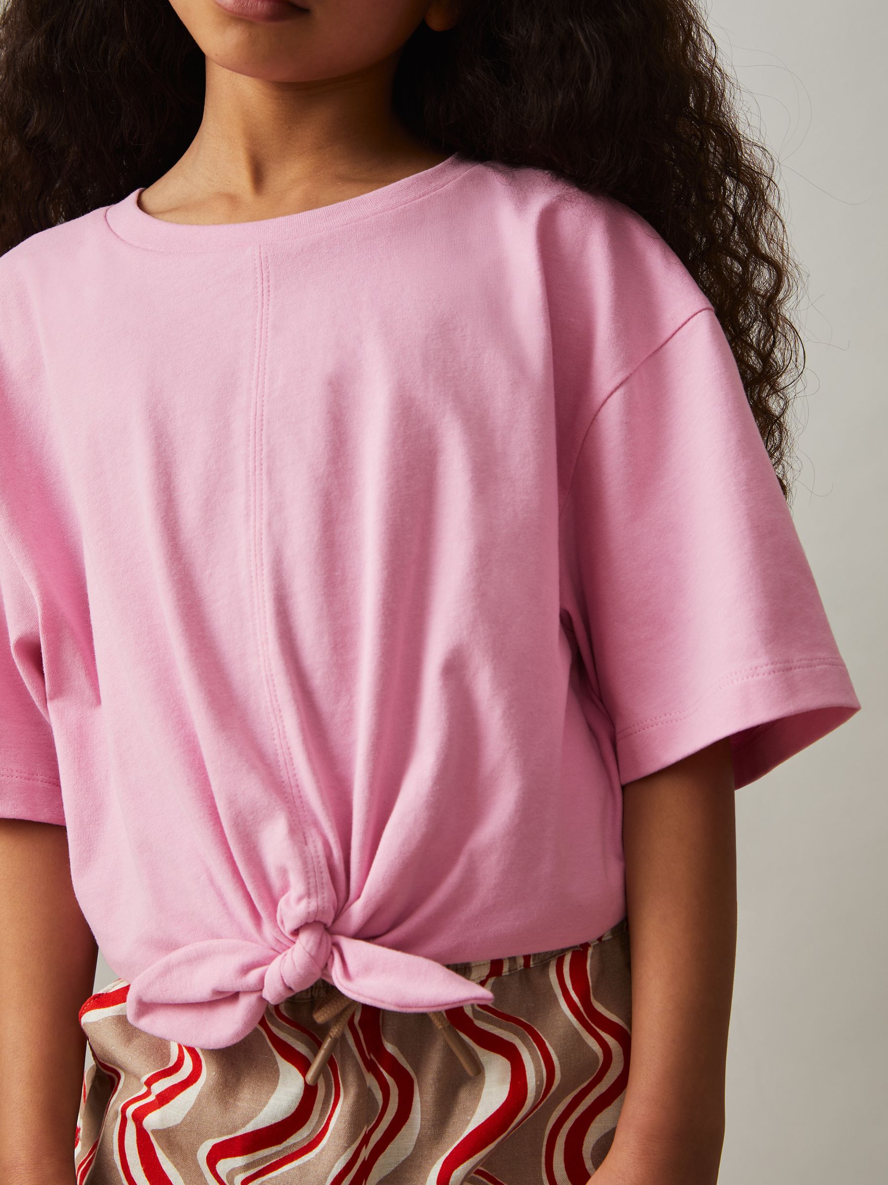 4-9 yrs Cotton Tie-Front Cropped T-Shirt in Pink