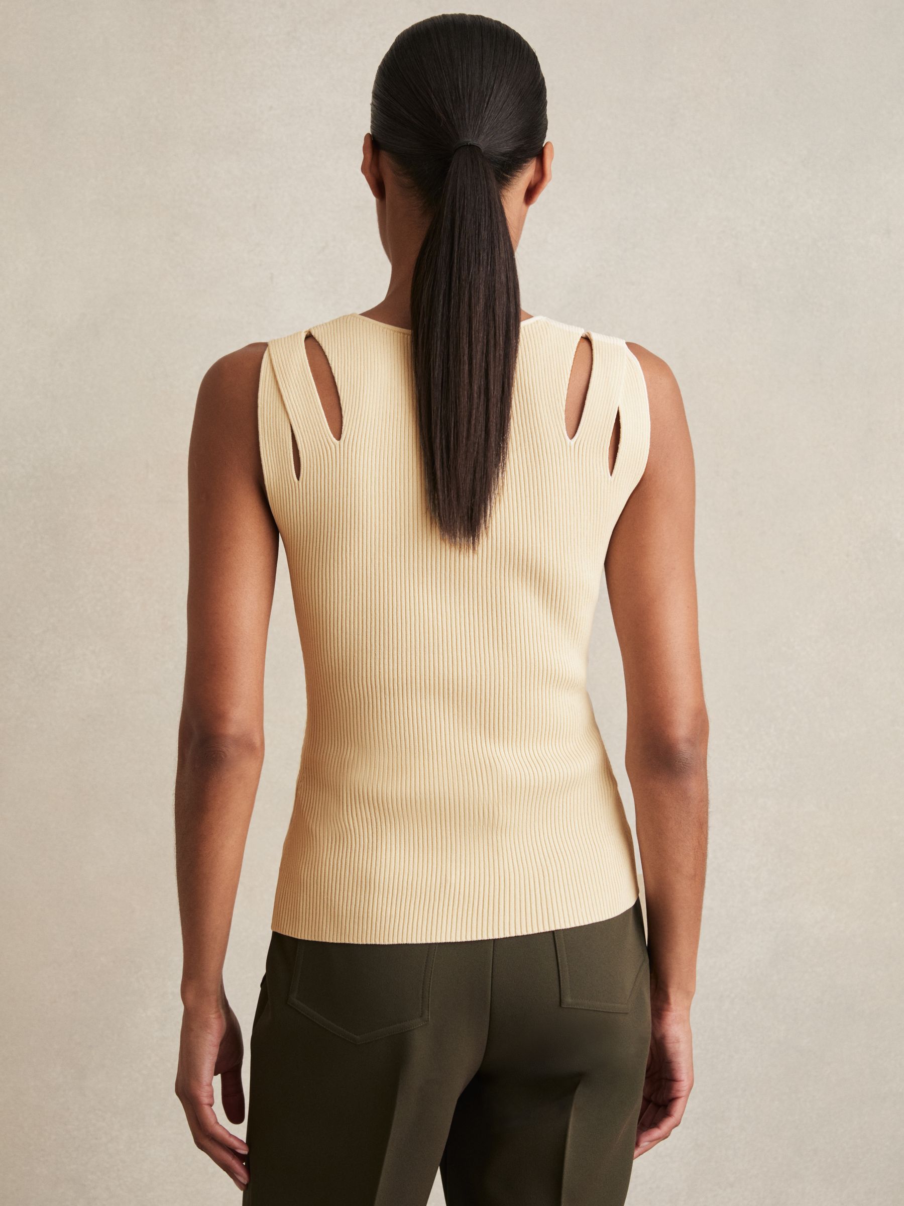 Cut-Out Rib-Knit Vest in Cream
