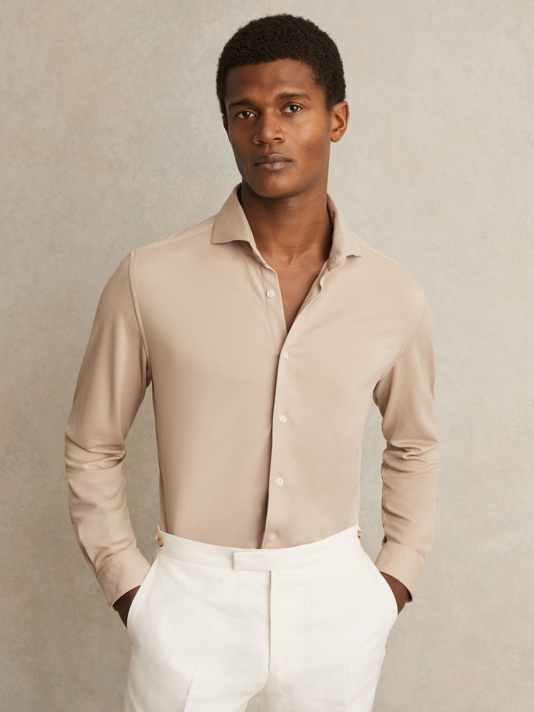 Modal Blend Cutaway Collar Shirt in Stone
