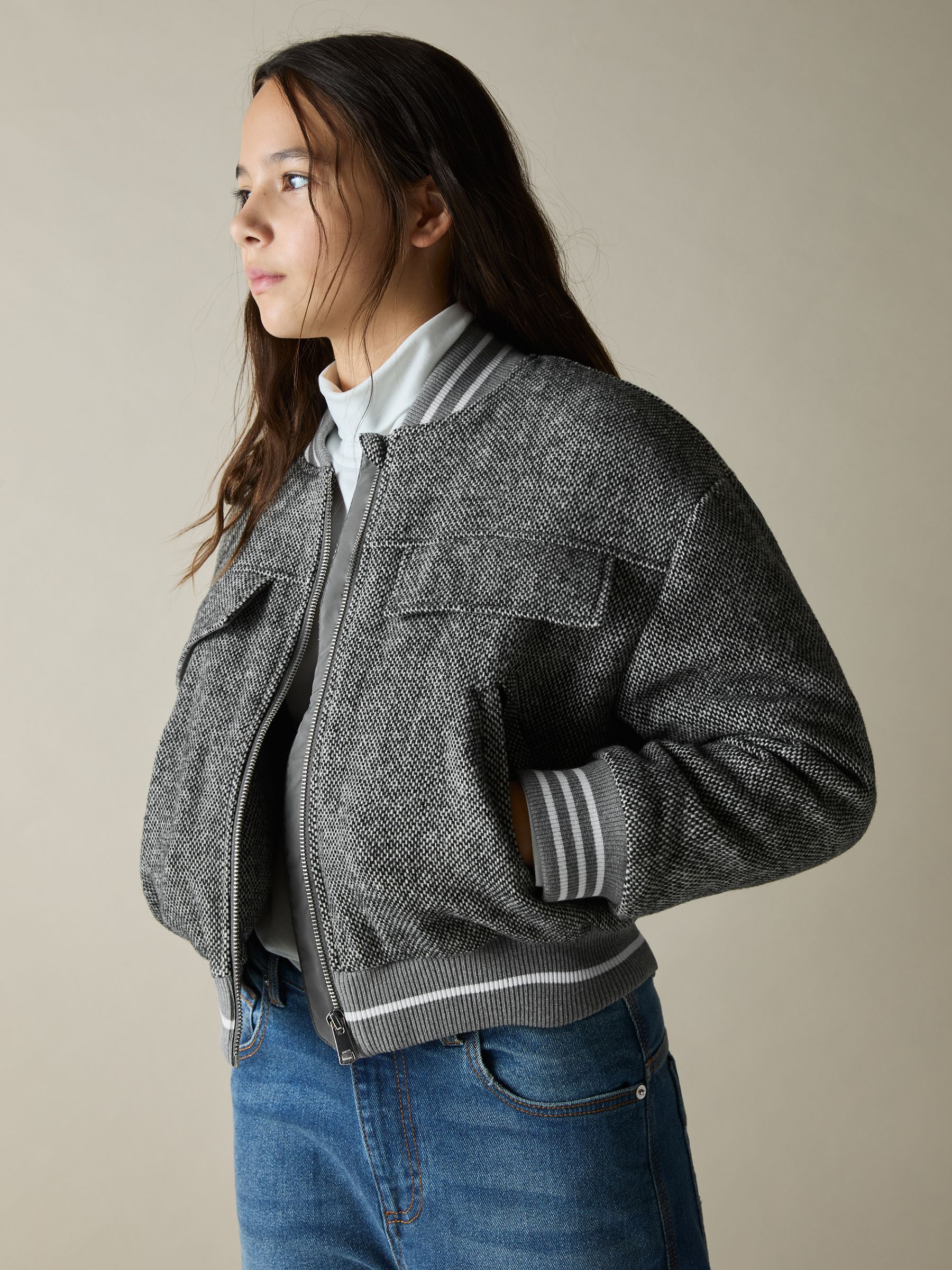 13-14 yrs Wool-Blend Padded Bomber Jacket in Grey