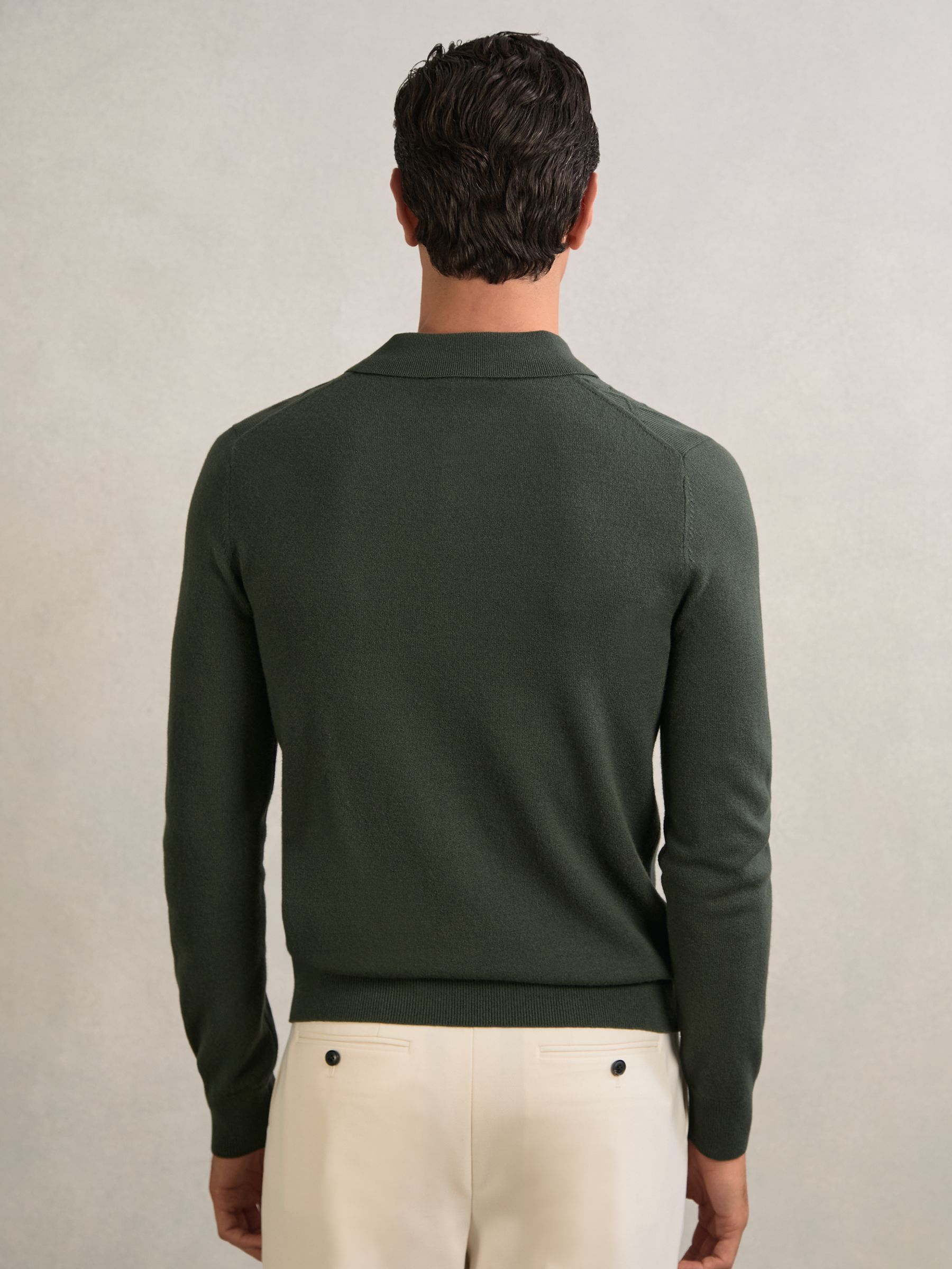 Wool V-Stitch Button-Through Cardigan in Forest Green