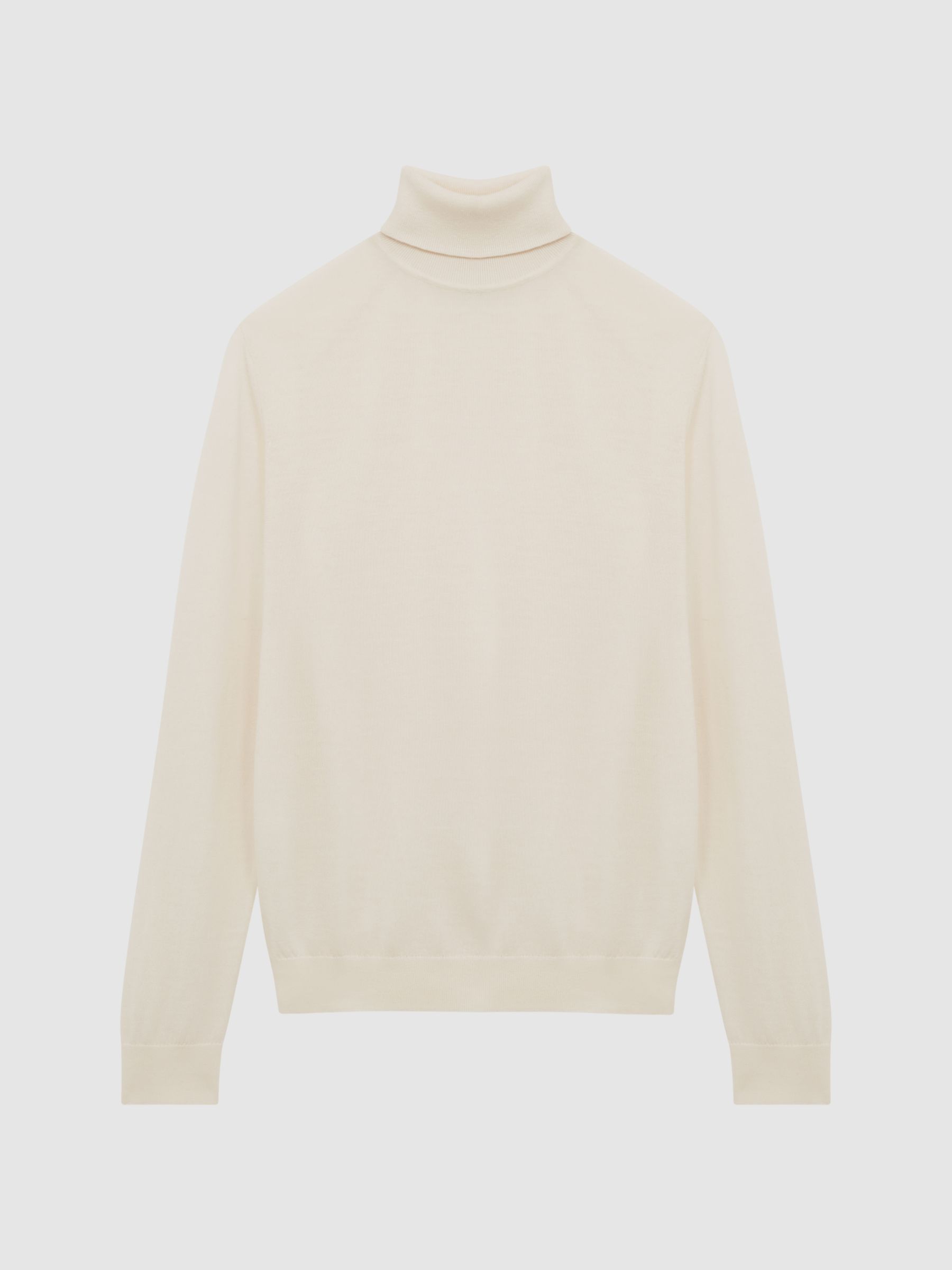 Slim Fit Merino Wool Roll Neck Jumper in Bianco