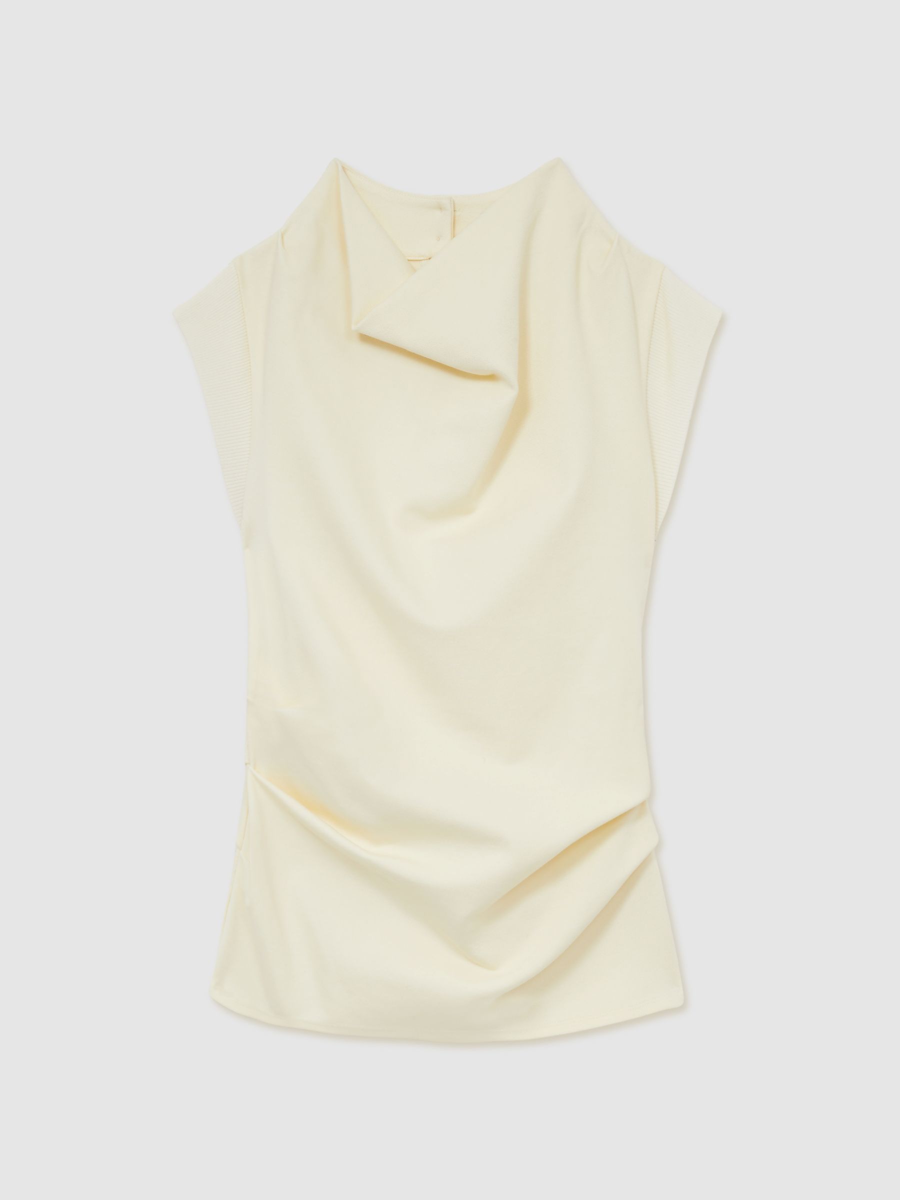 Draped Jersey-Twill Sleeveless Top in Pale Yellow