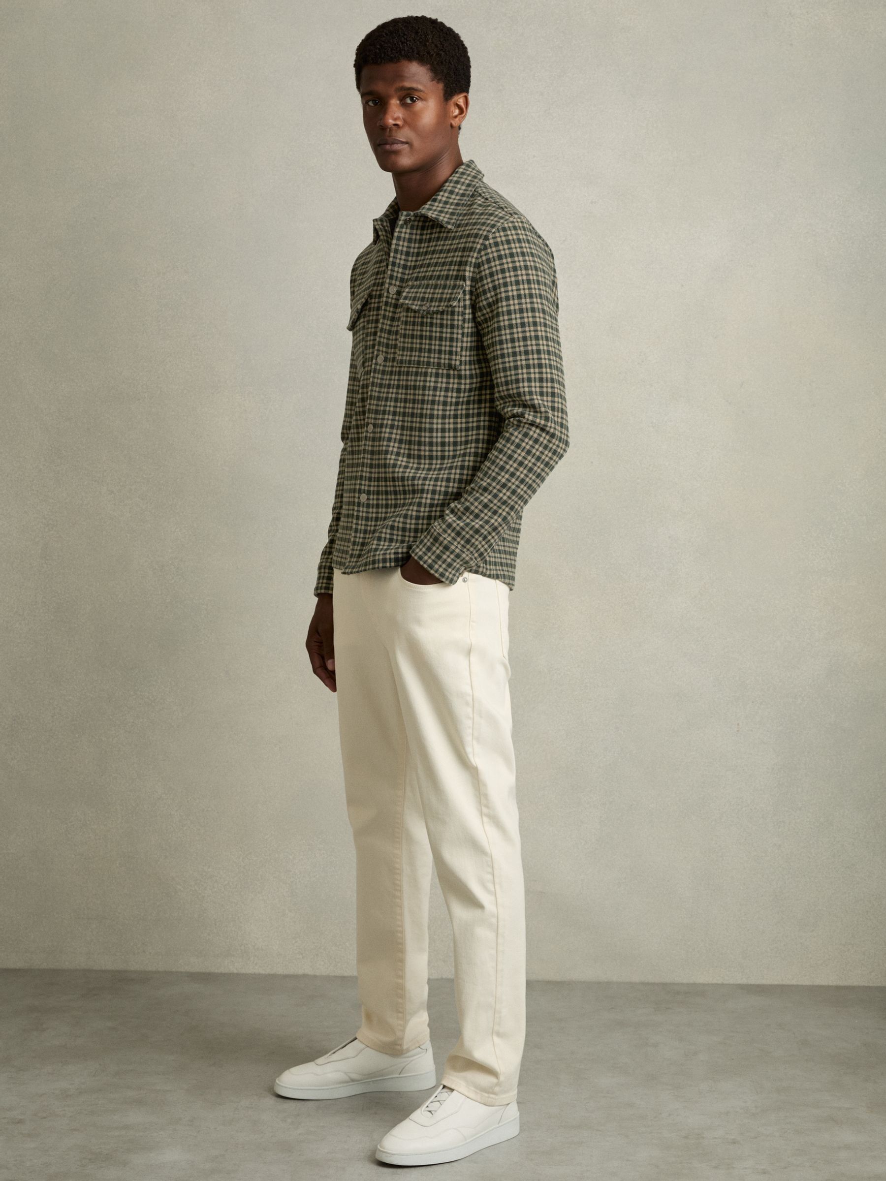 Check Patch-Pocket Overshirt in Green