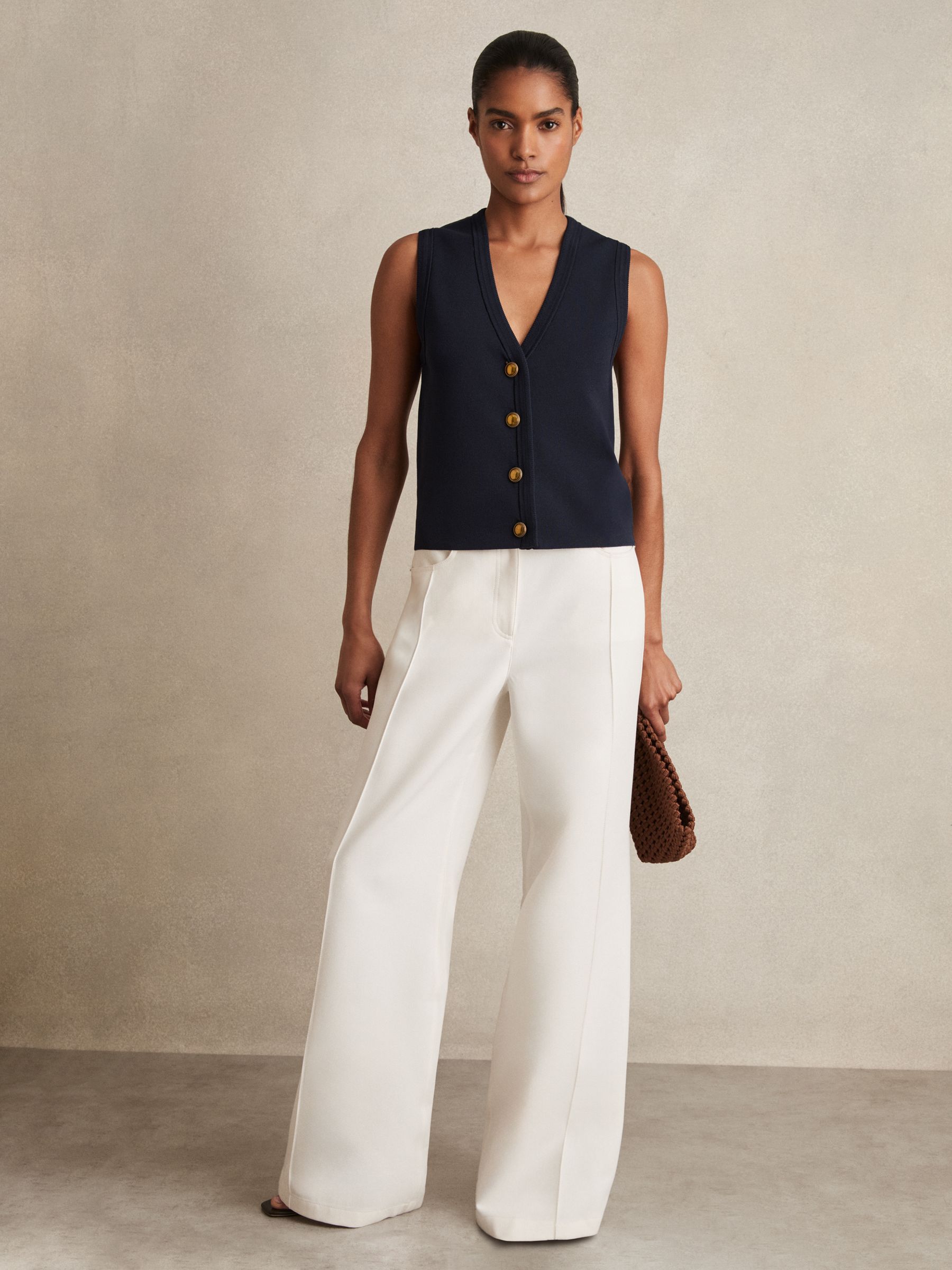 Knitted Button Through Vest in Navy