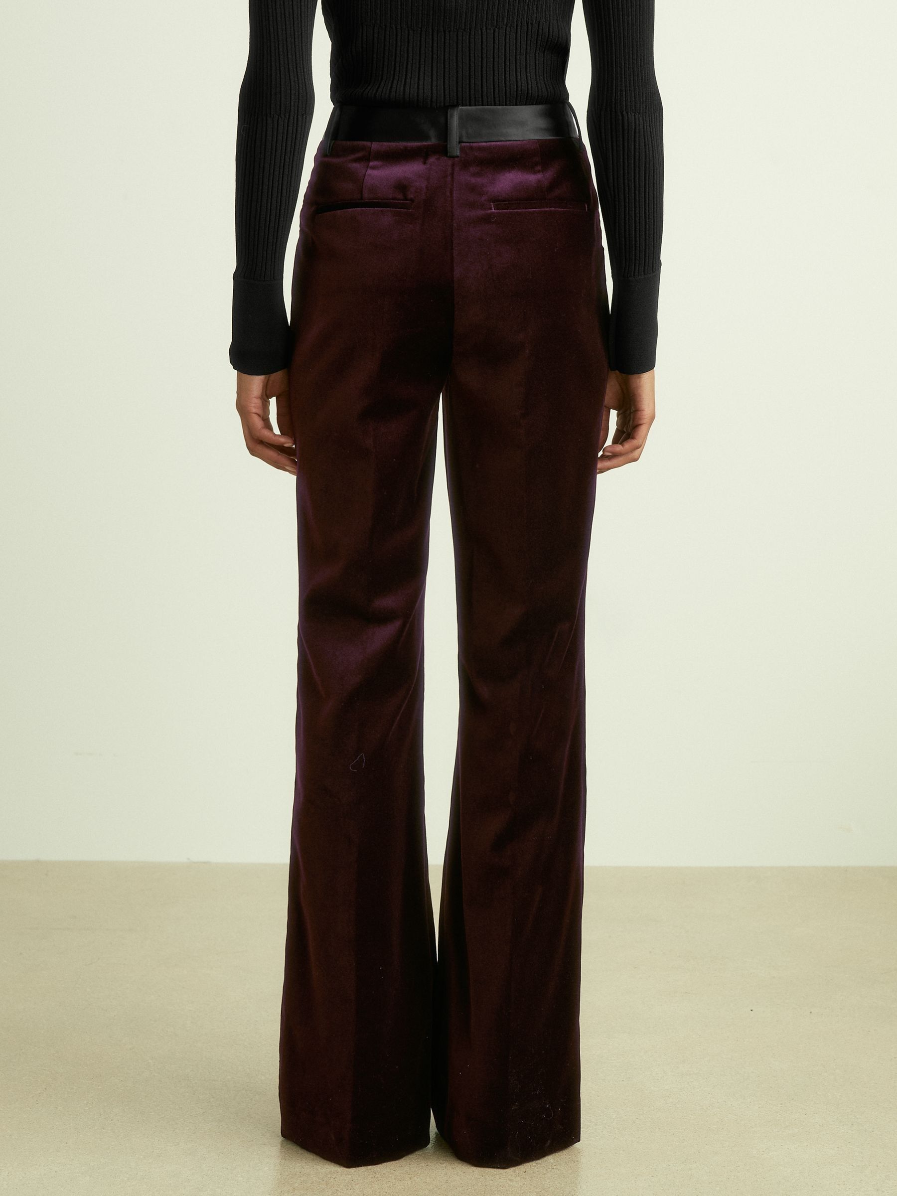Cotton-Velvet Flared Trousers in Burgundy