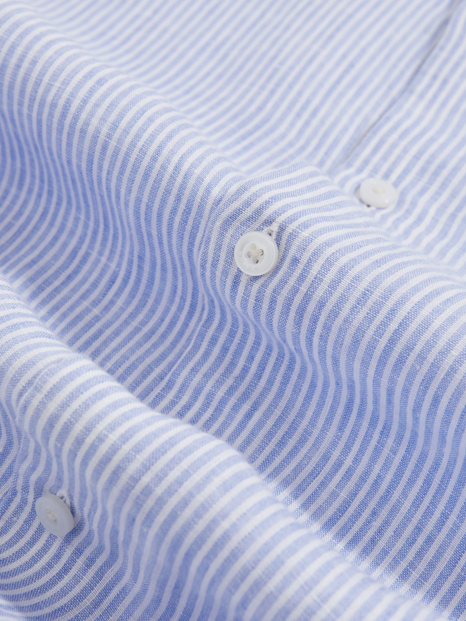 Linen Striped Long Sleeve Shirt in Soft Blue/White Fine Stripe