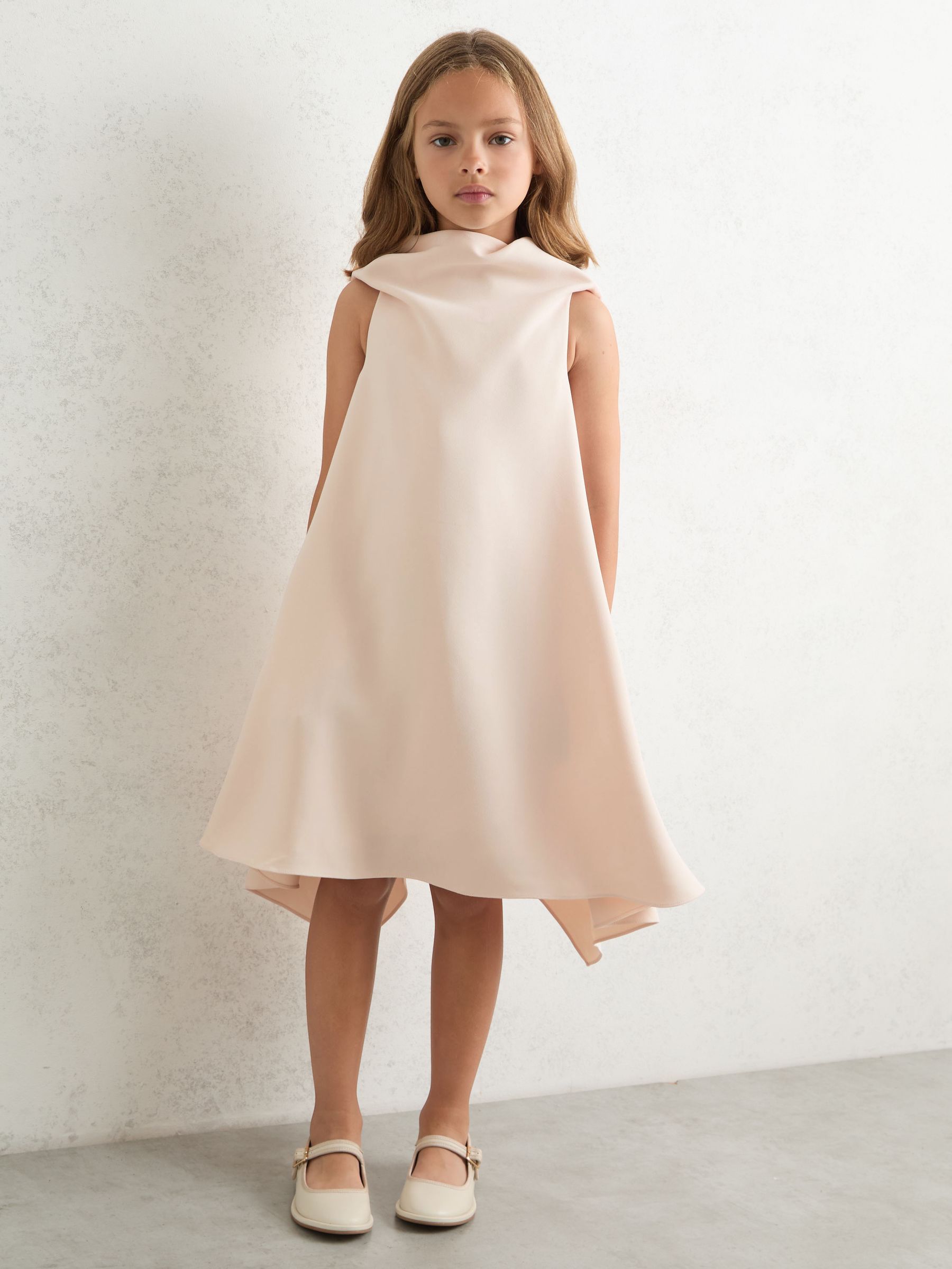 13-14 yrs High-Neck Drape Back Dress in Pink