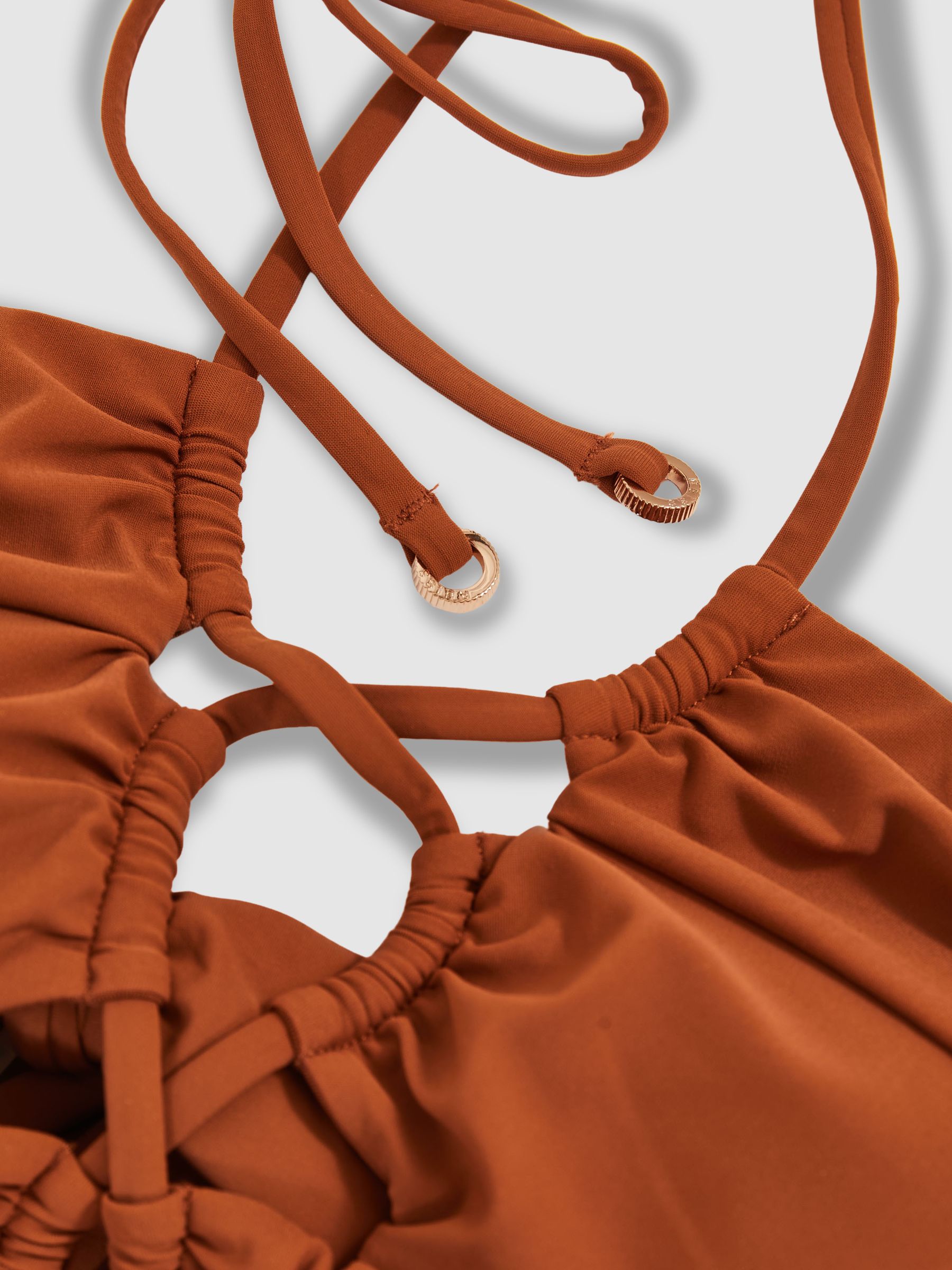 Ruched Cut-Out Swimsuit in Tan