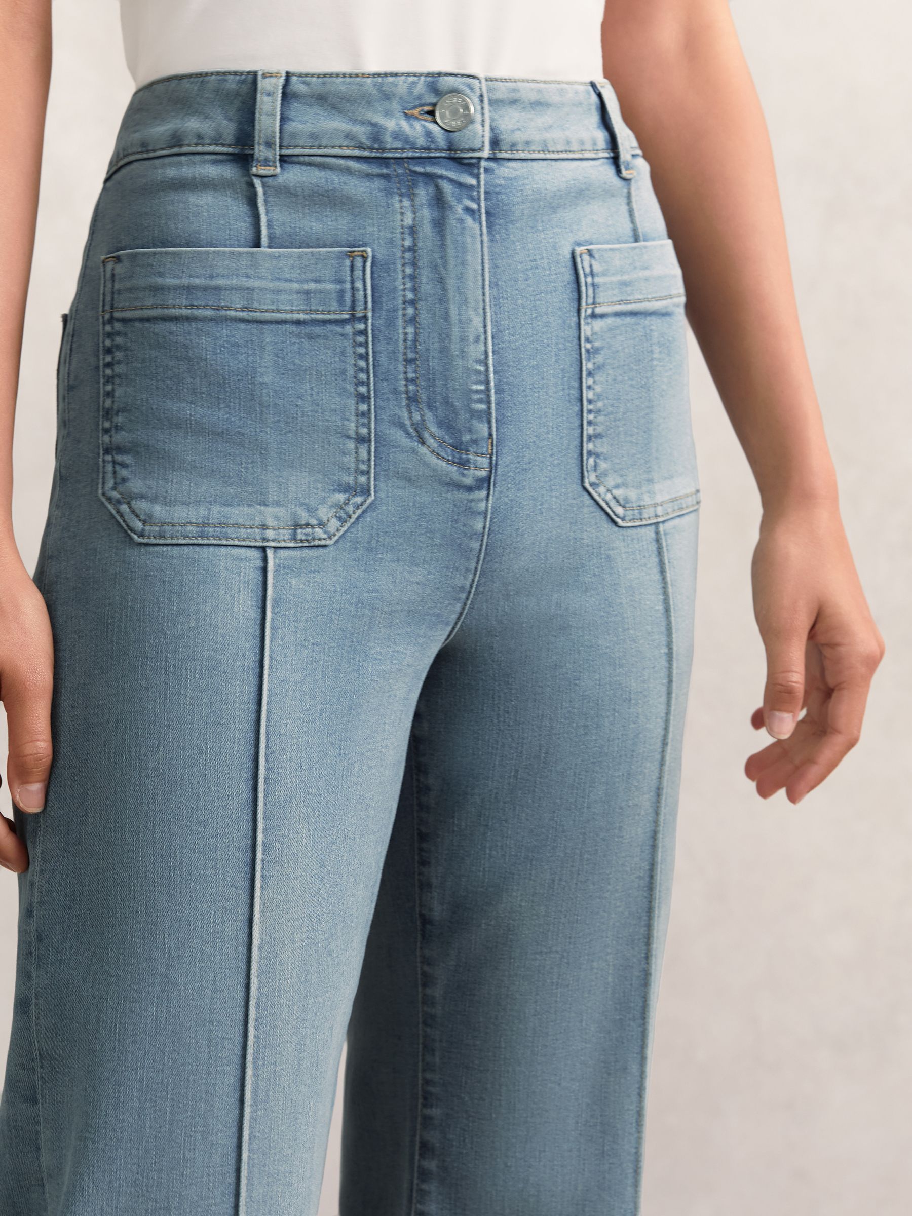Petite Patch-Pocket Flared Jeans in Light Blue