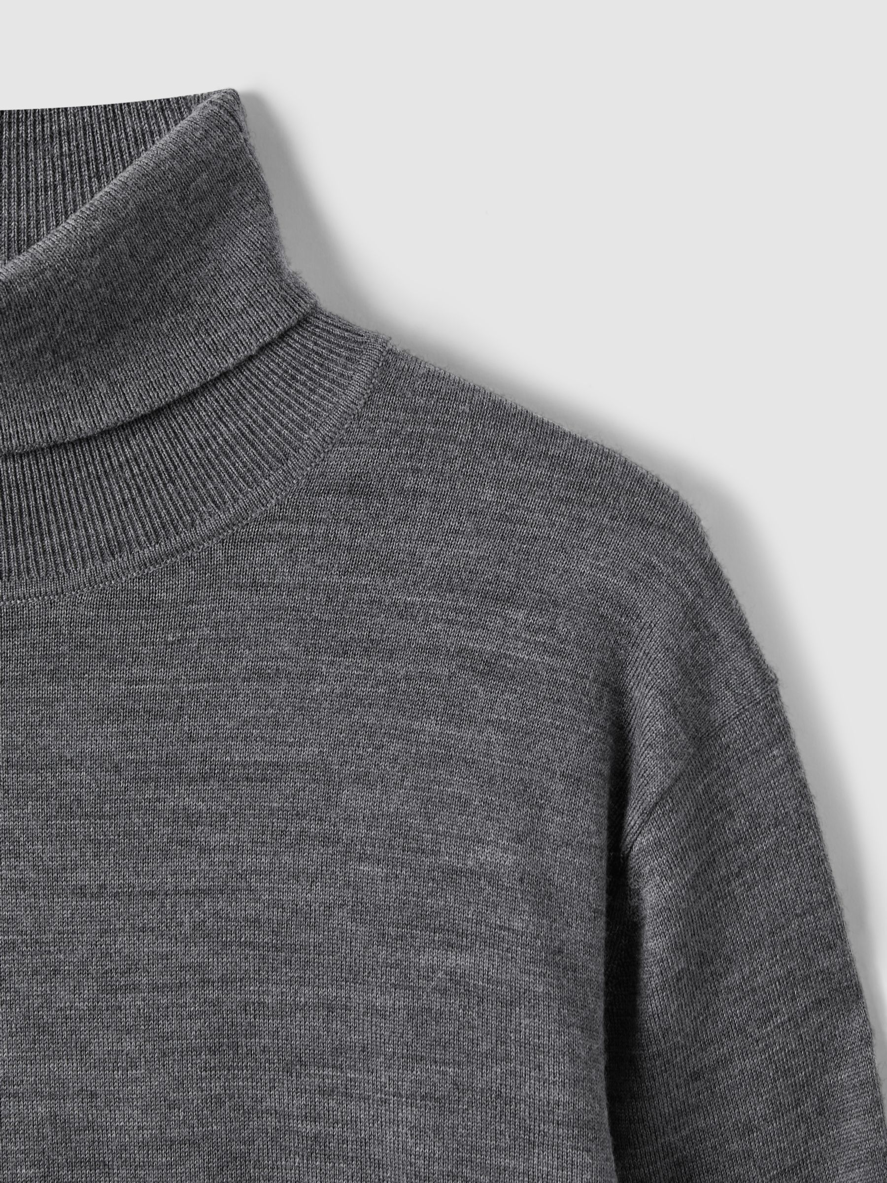 Slim Fit Merino Wool Roll Neck Jumper in Derby Grey Marl