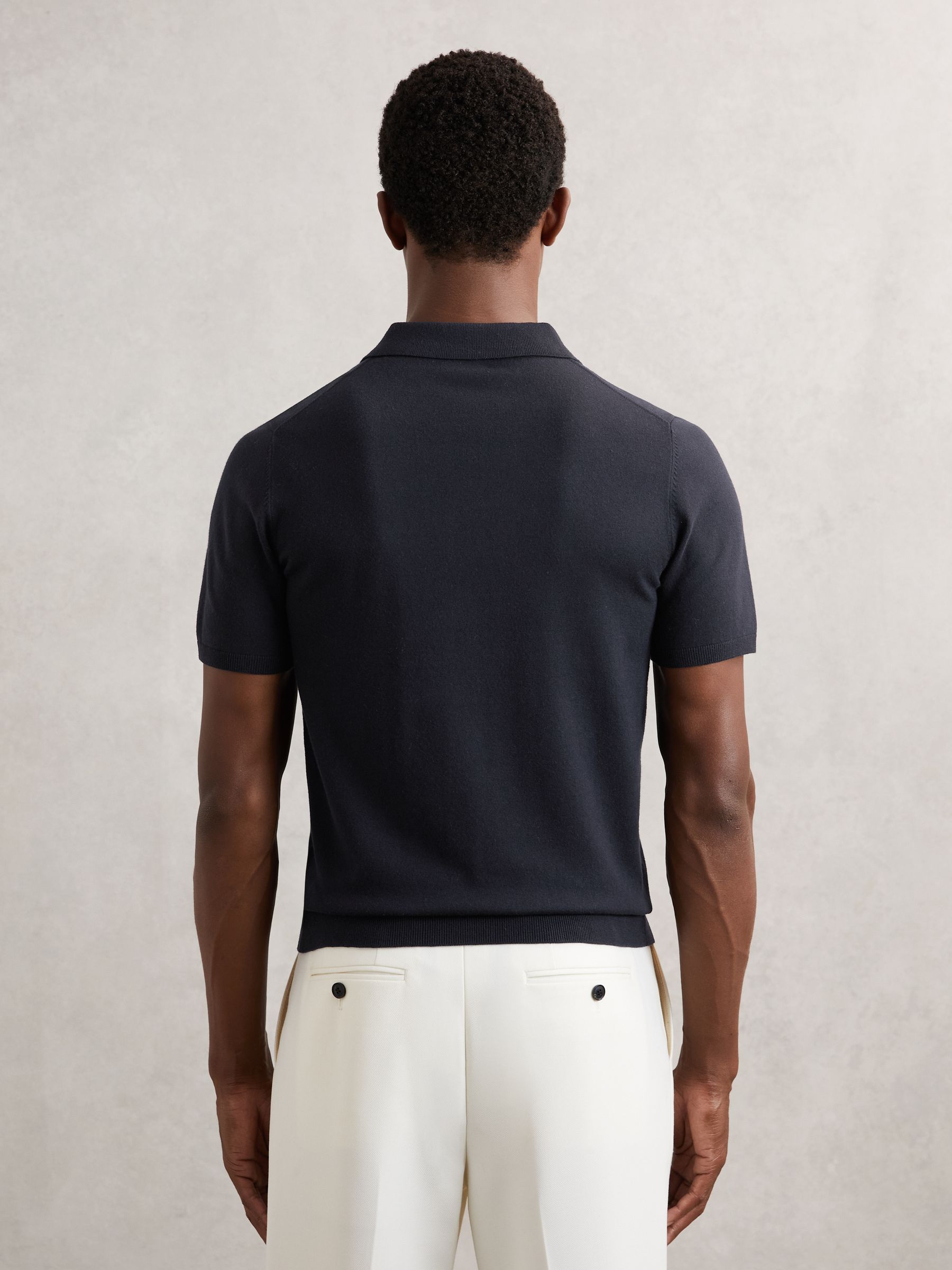 Contrast-Placket Polo Shirt With Cotton in Navy