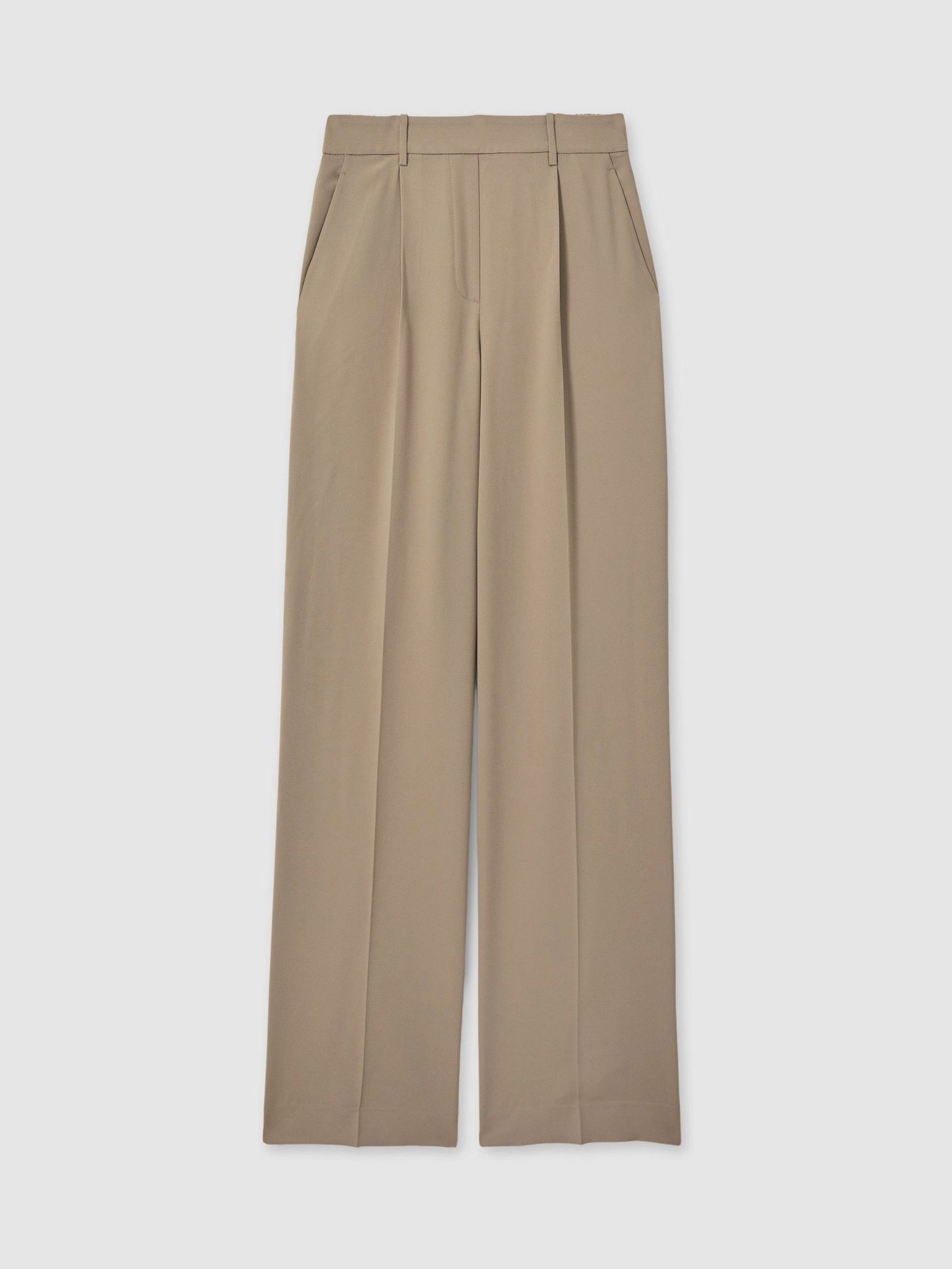 Elasticated-Waist Wide-Leg Twill Trousers in Mink Neutral