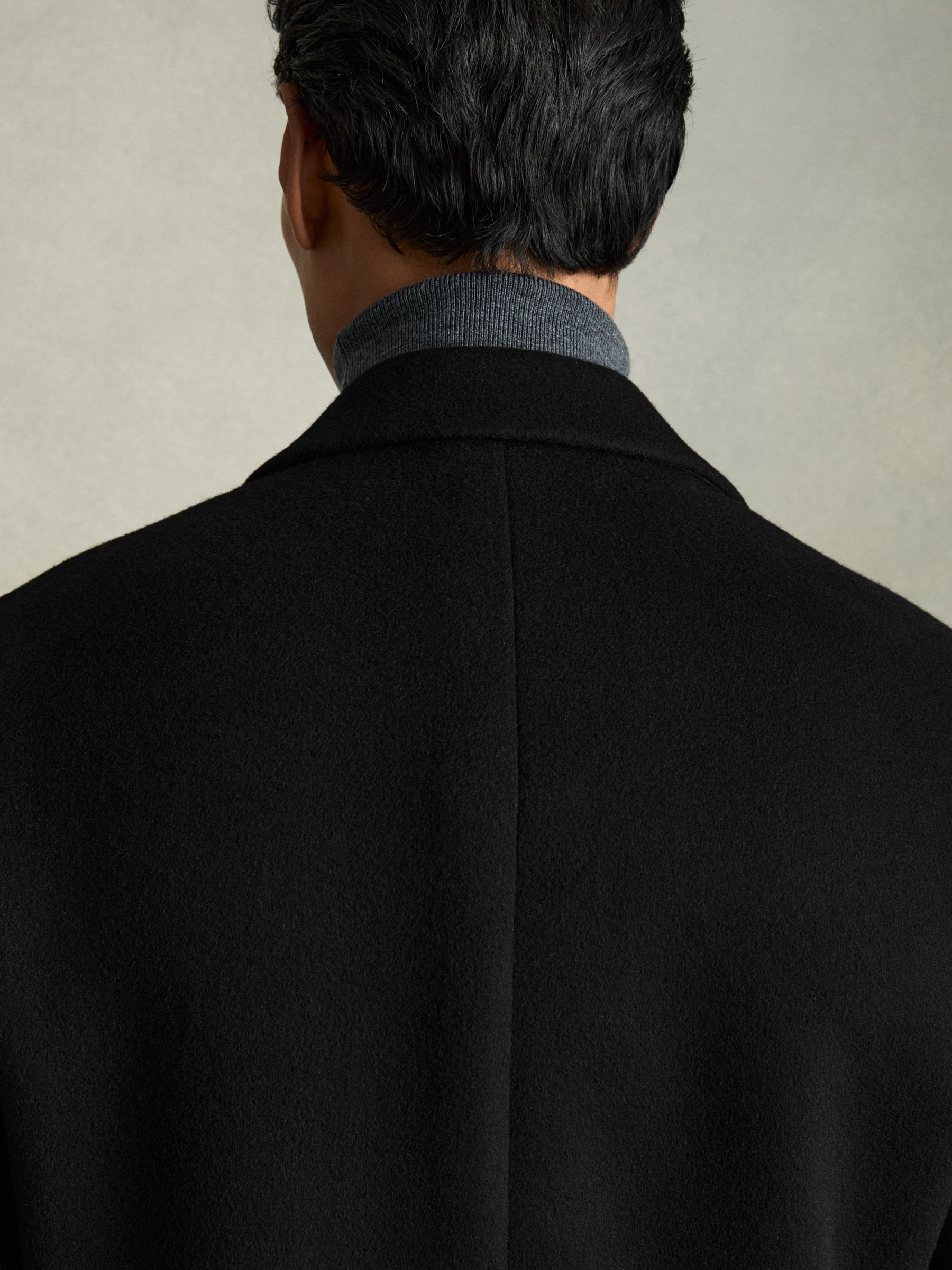Wool-Blend Single-Breasted Overcoat in Black