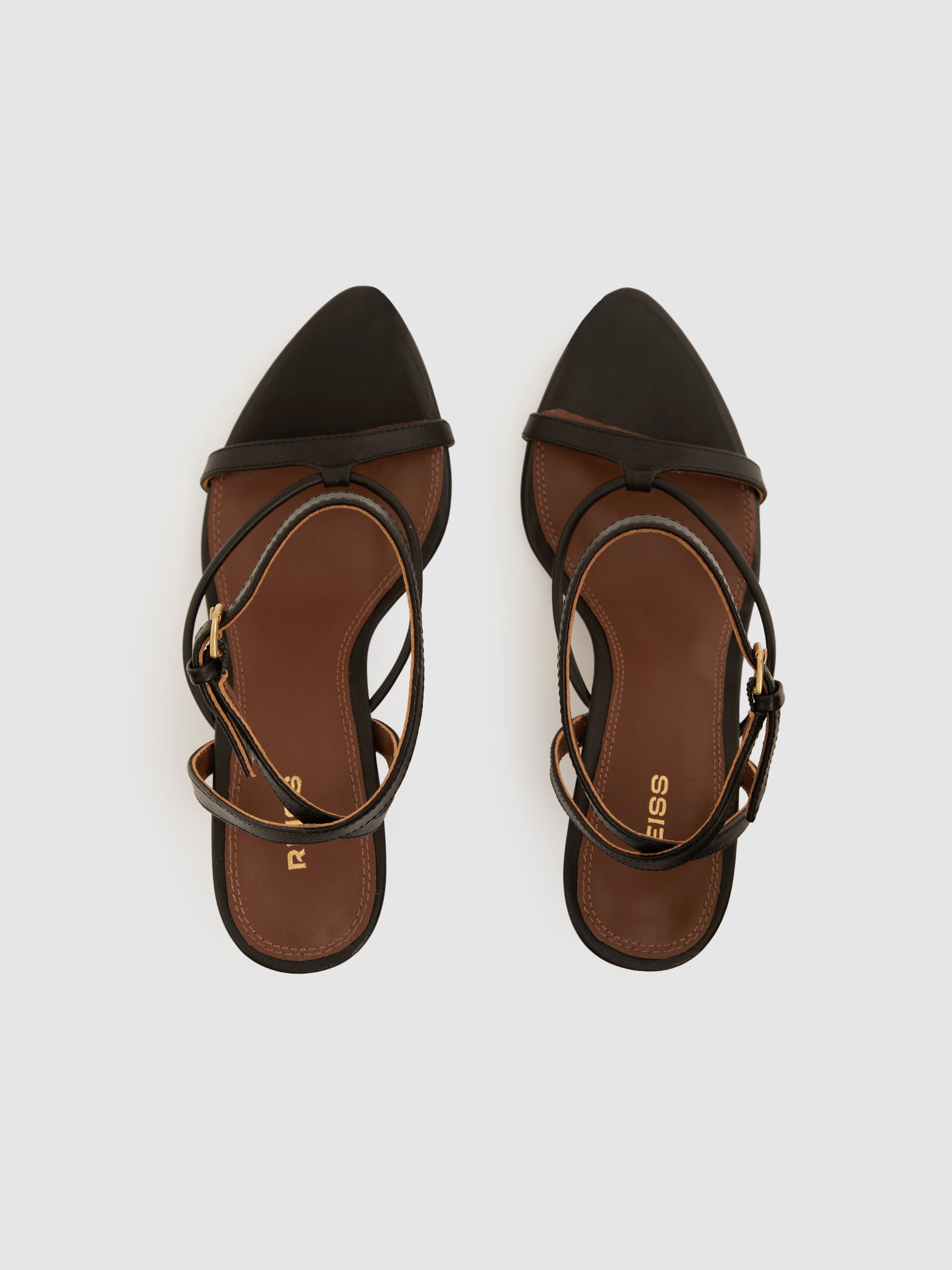 Leather Strappy Heeled Sandals in Black