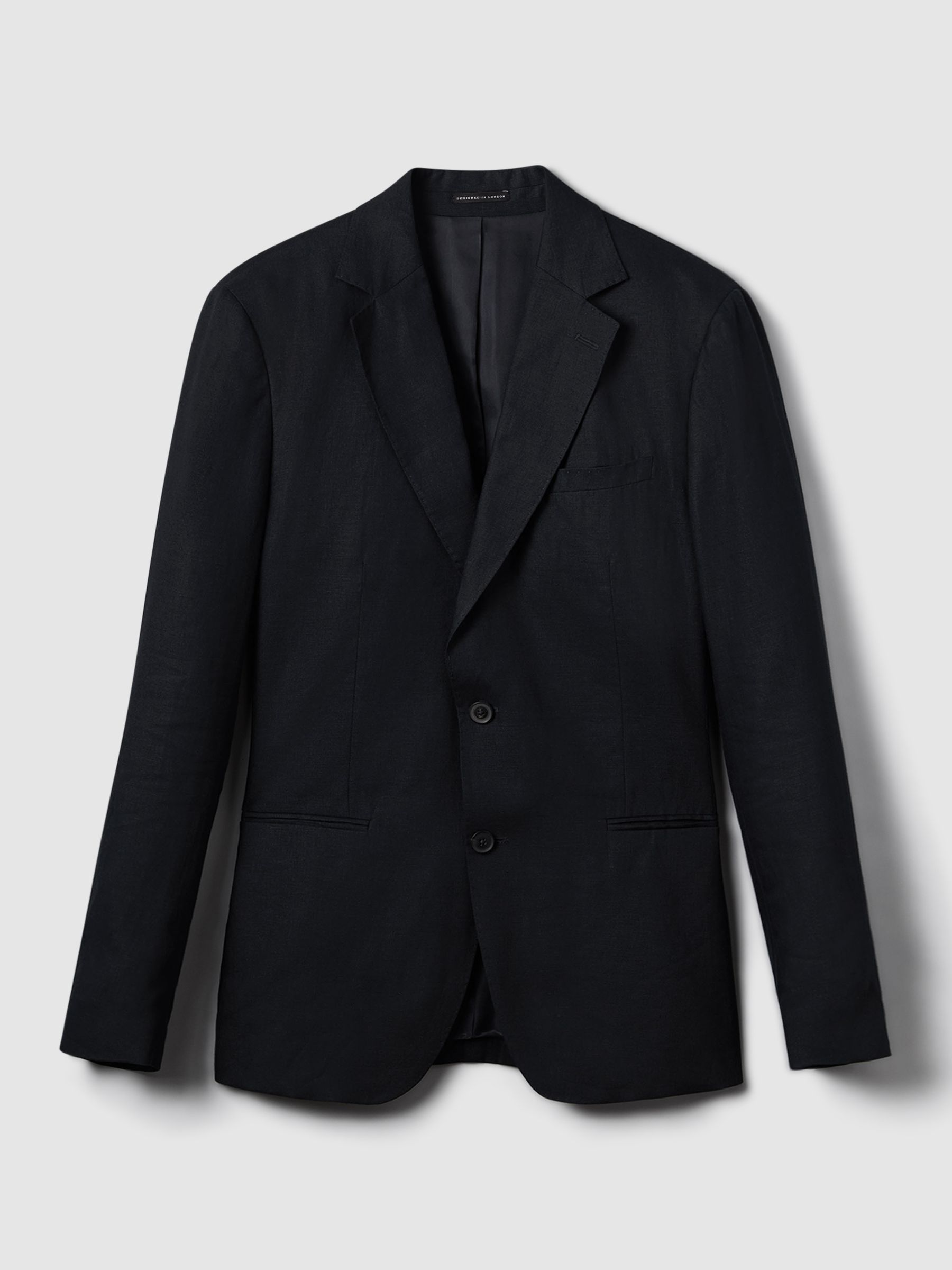 Slim-Fit Single Breasted Linen Blazer in Navy