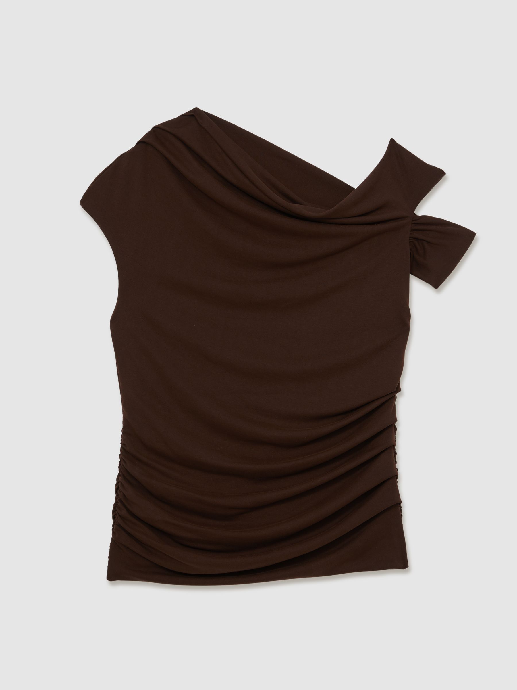 Modal-Blend Ruched Off-Shoulder Top in Chocolate Brown