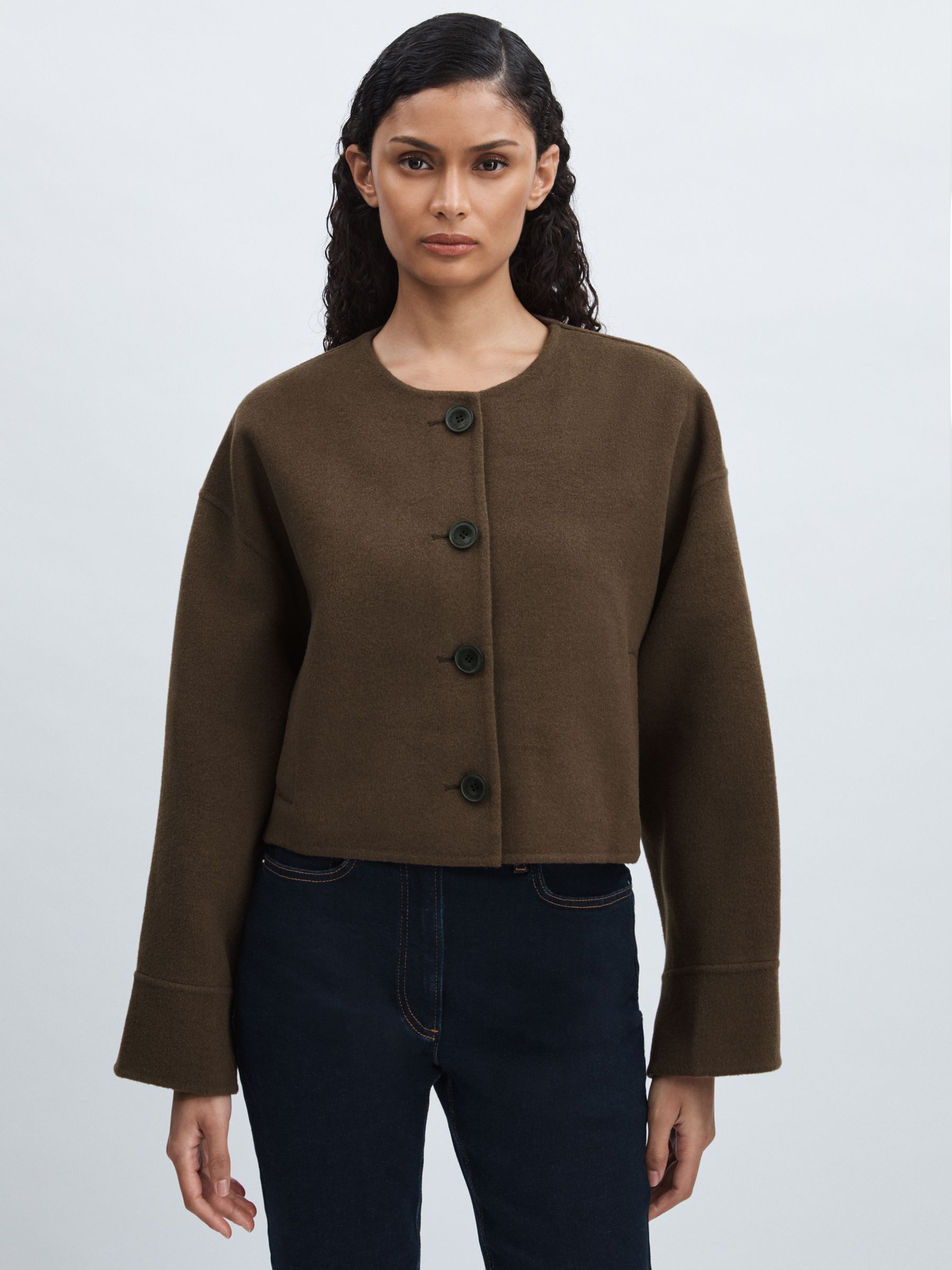 Meotine Wool-Blend Cropped Jacket in Brown