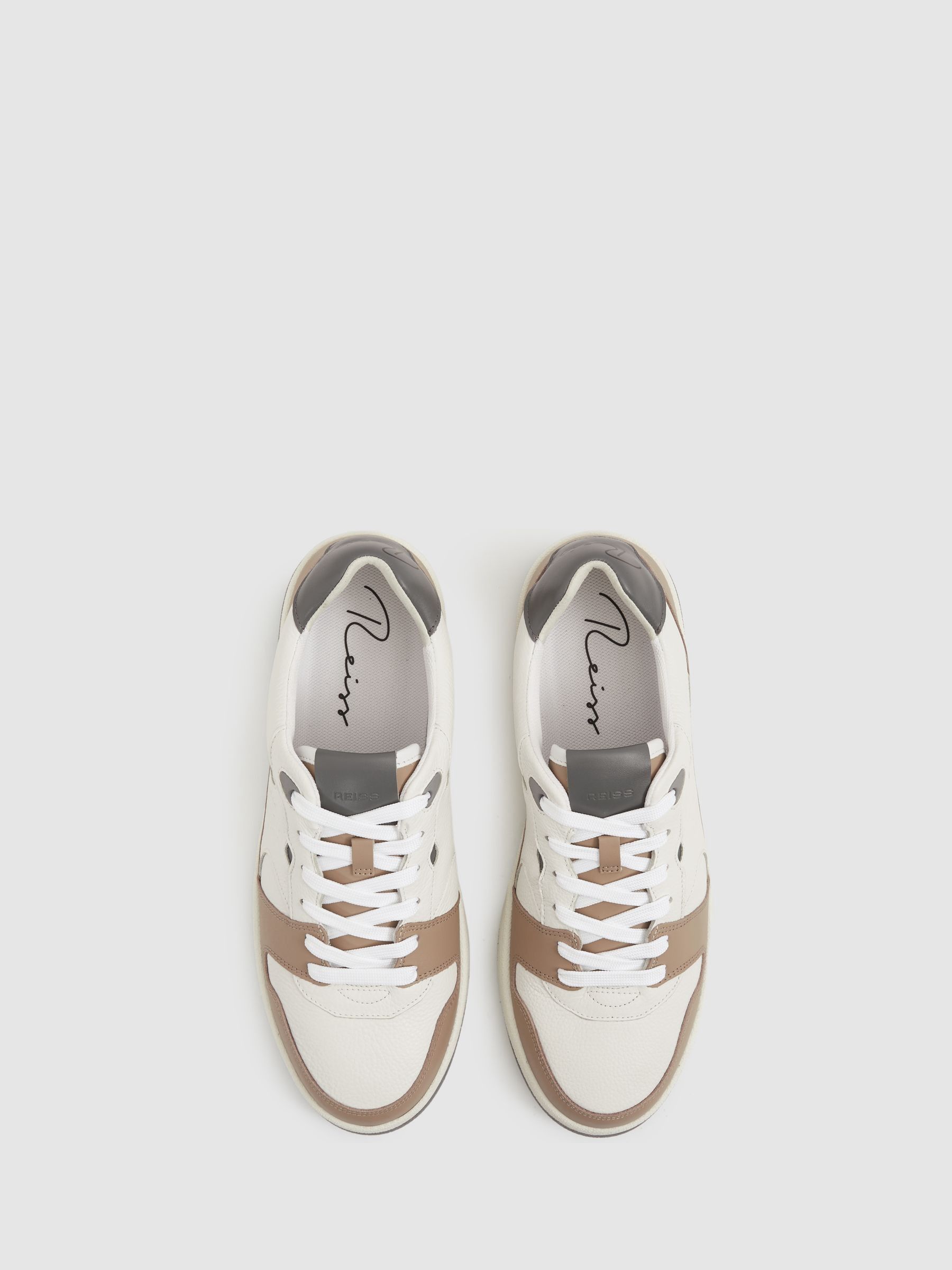 Leather Lace Up Trainers in Light Brown/White
