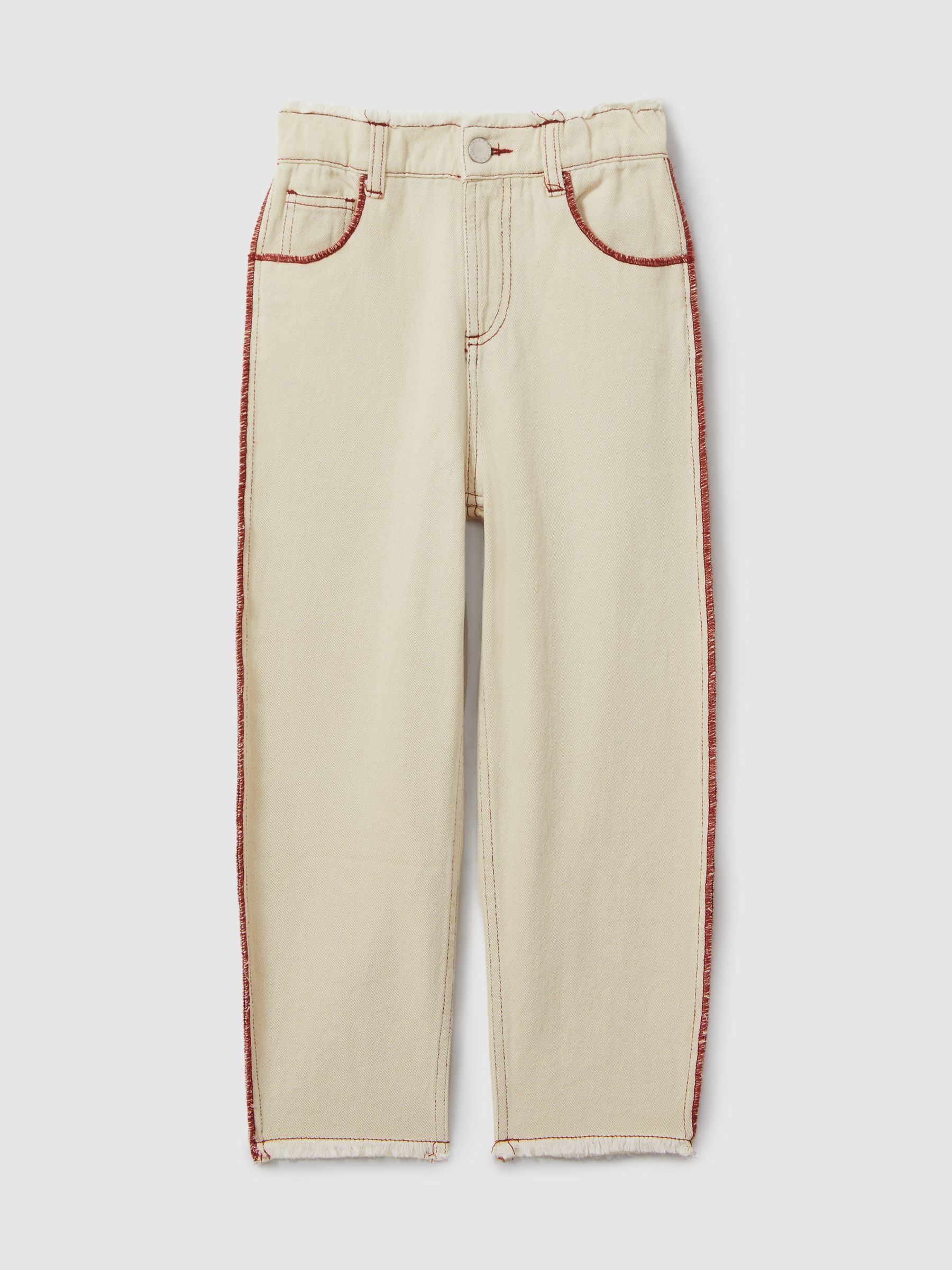 9-13 yrs Contrast Stitch Frayed Hem Jeans in Ecru