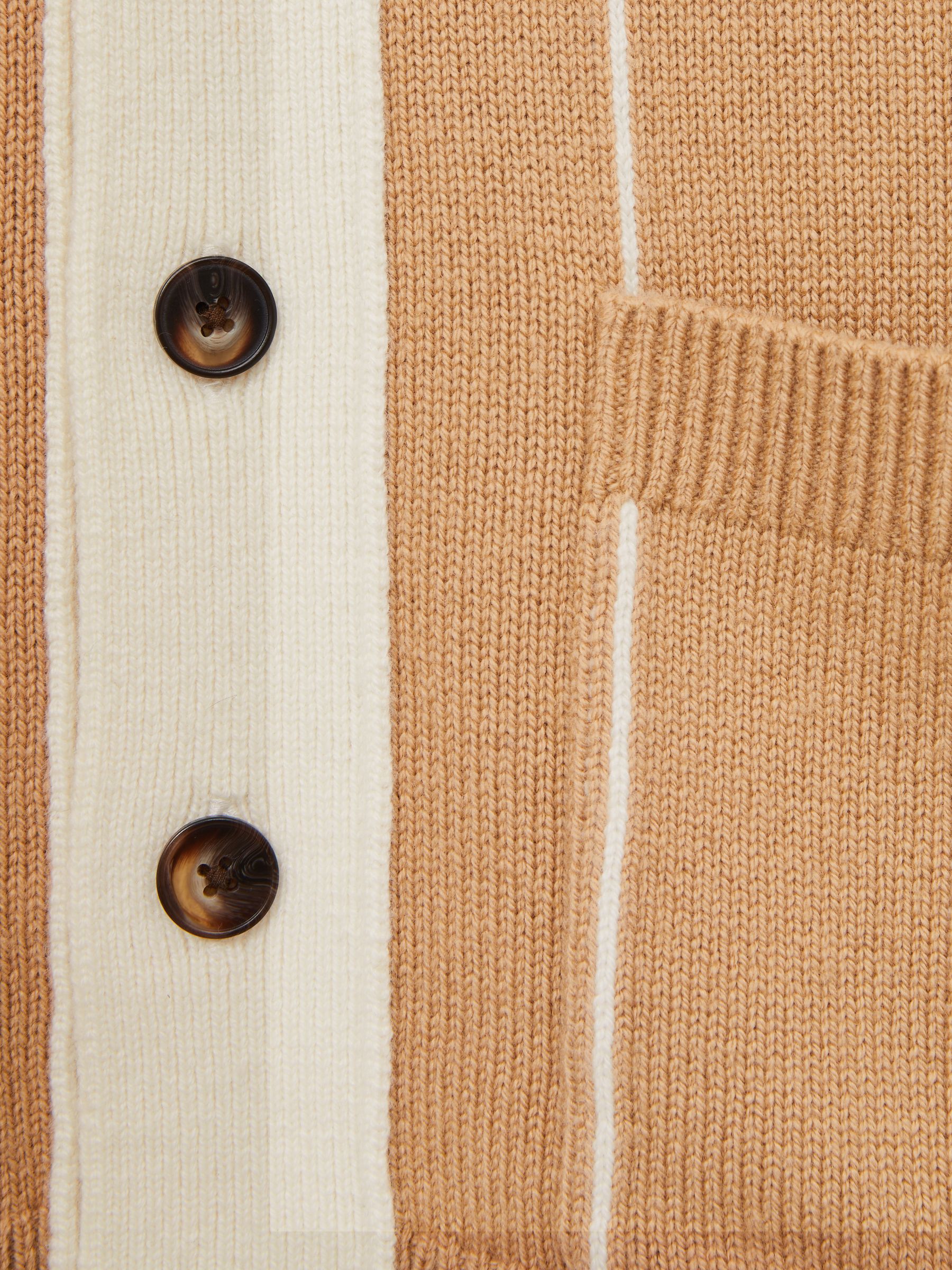 Wool-Blend Pinstripe Cardigan in Camel/White