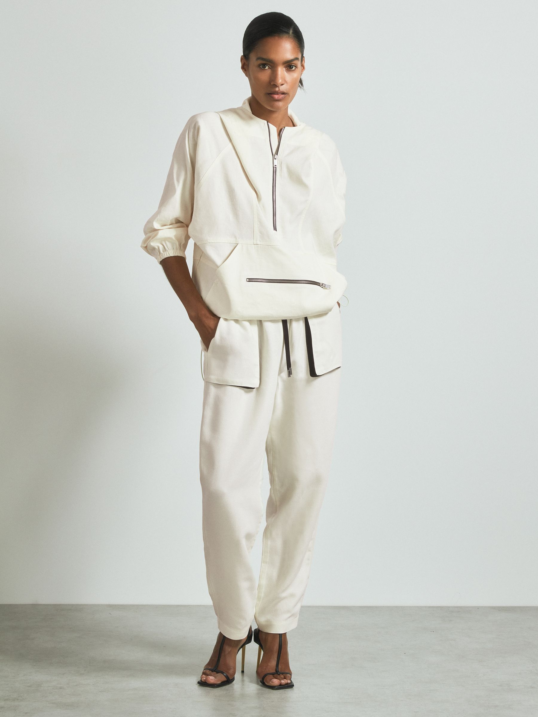 Atelier Linen Blend Hooded Sports Jacket in White