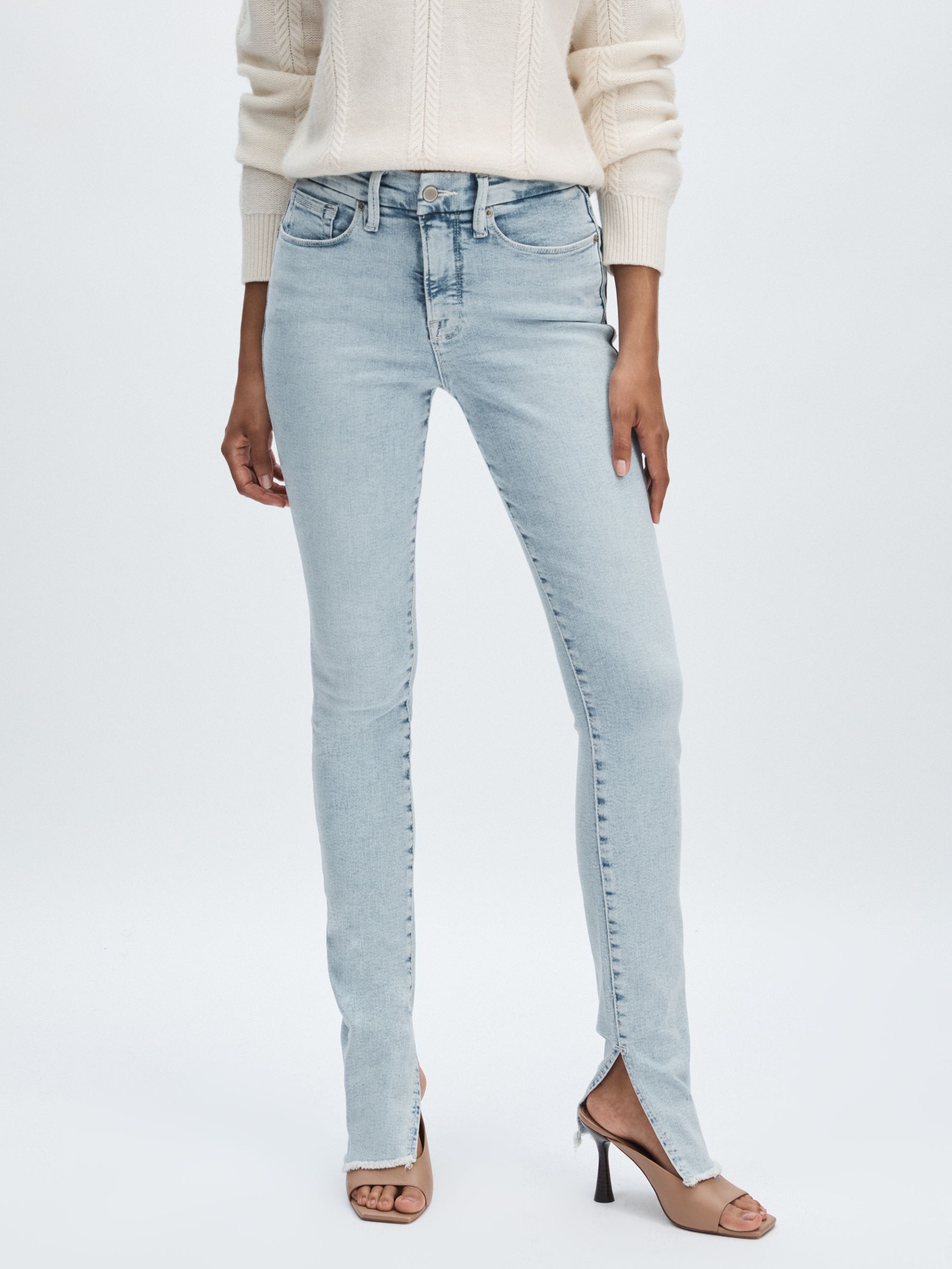 Good American Split-Hem Skinny Jeans in Light Blue