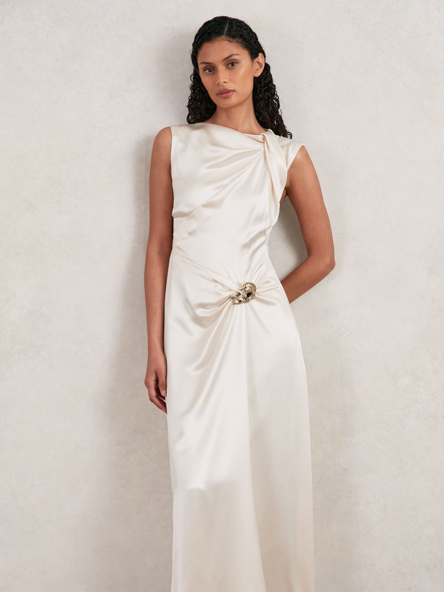 Acler Satin Draped Maxi Dress in Ivory