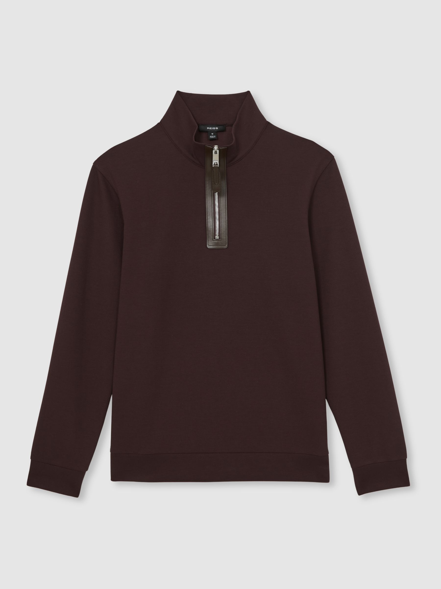 Leather-Placket Interlock Sweatshirt in Cherry Red