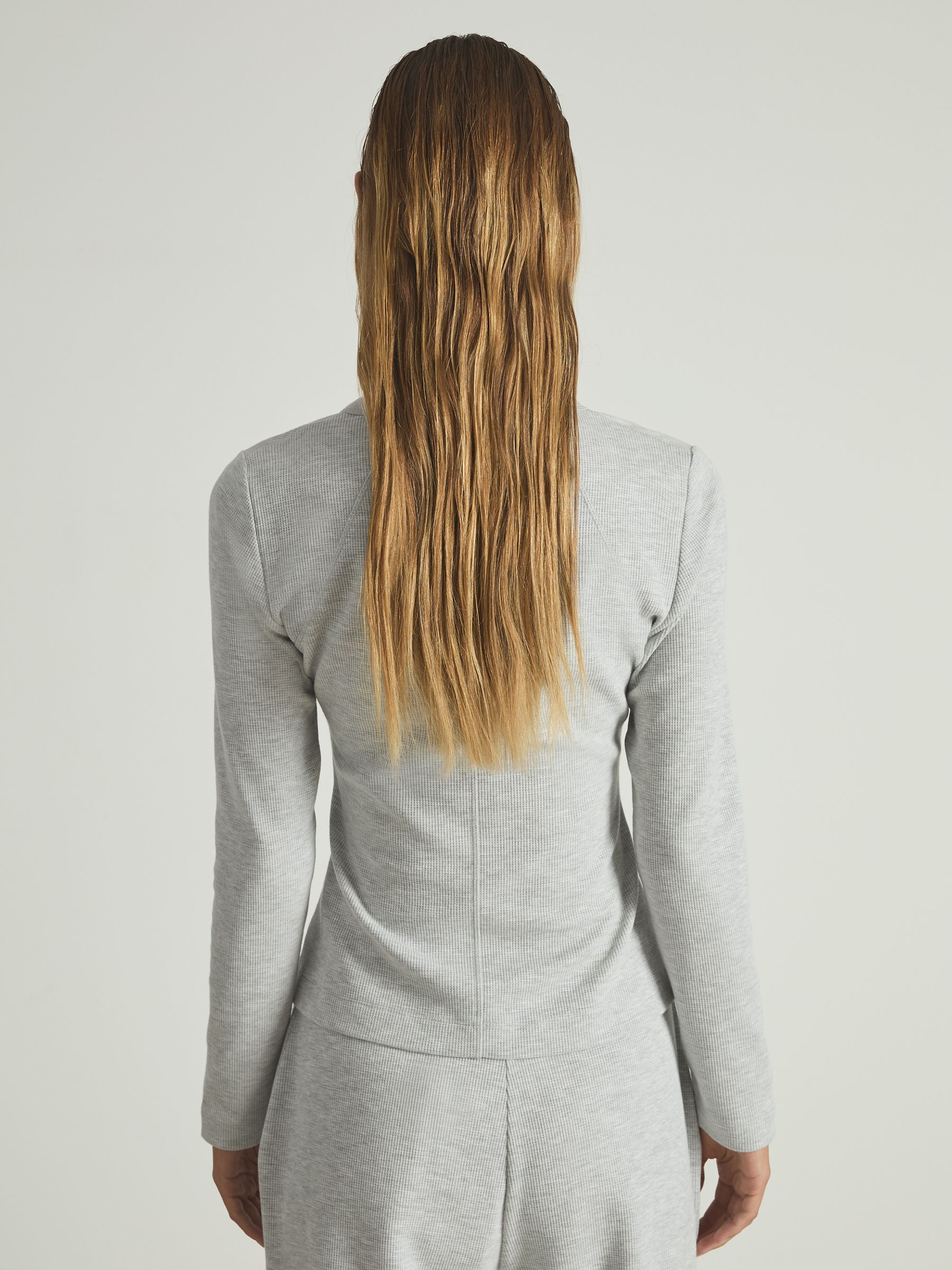 Waffle Jersey Henley Top with Cotton in Grey Marl