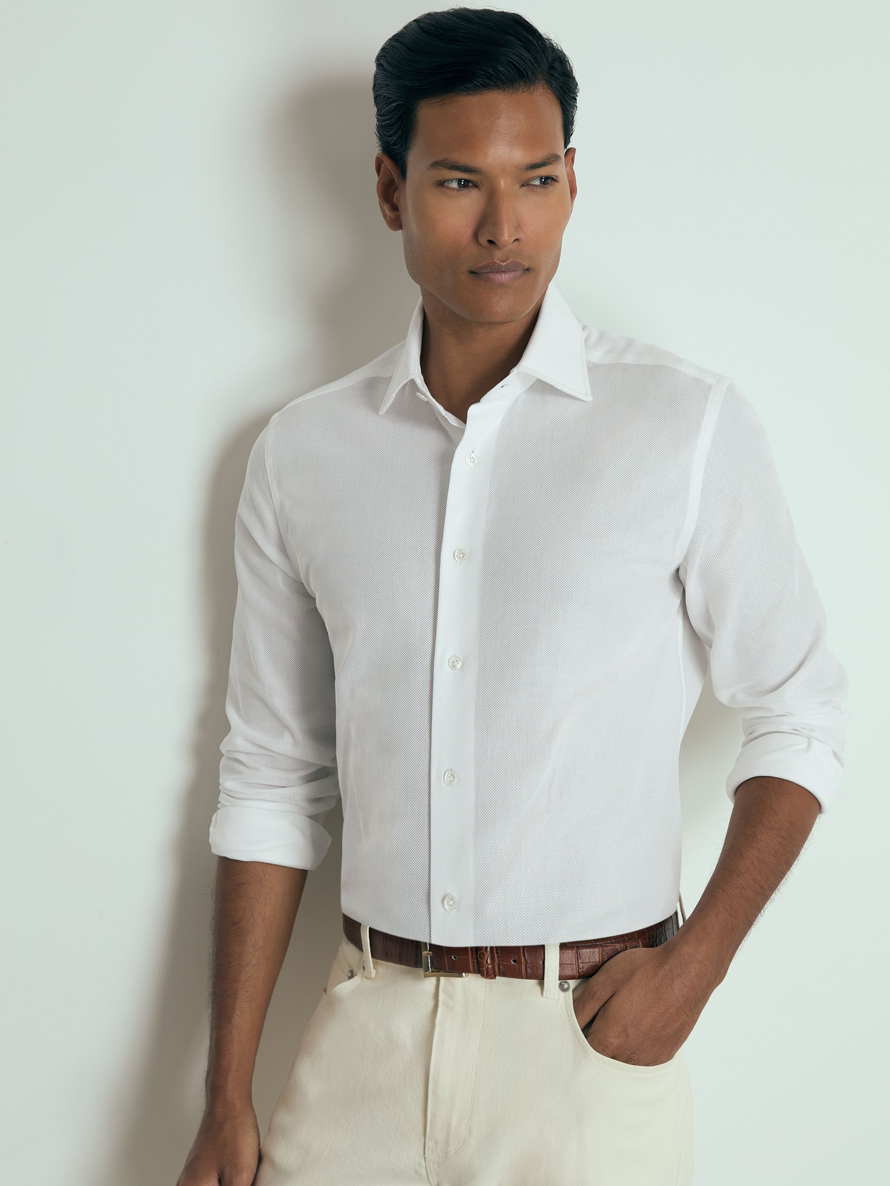 Atelier Cotton-Piqué Long-Sleeve Shirt in White