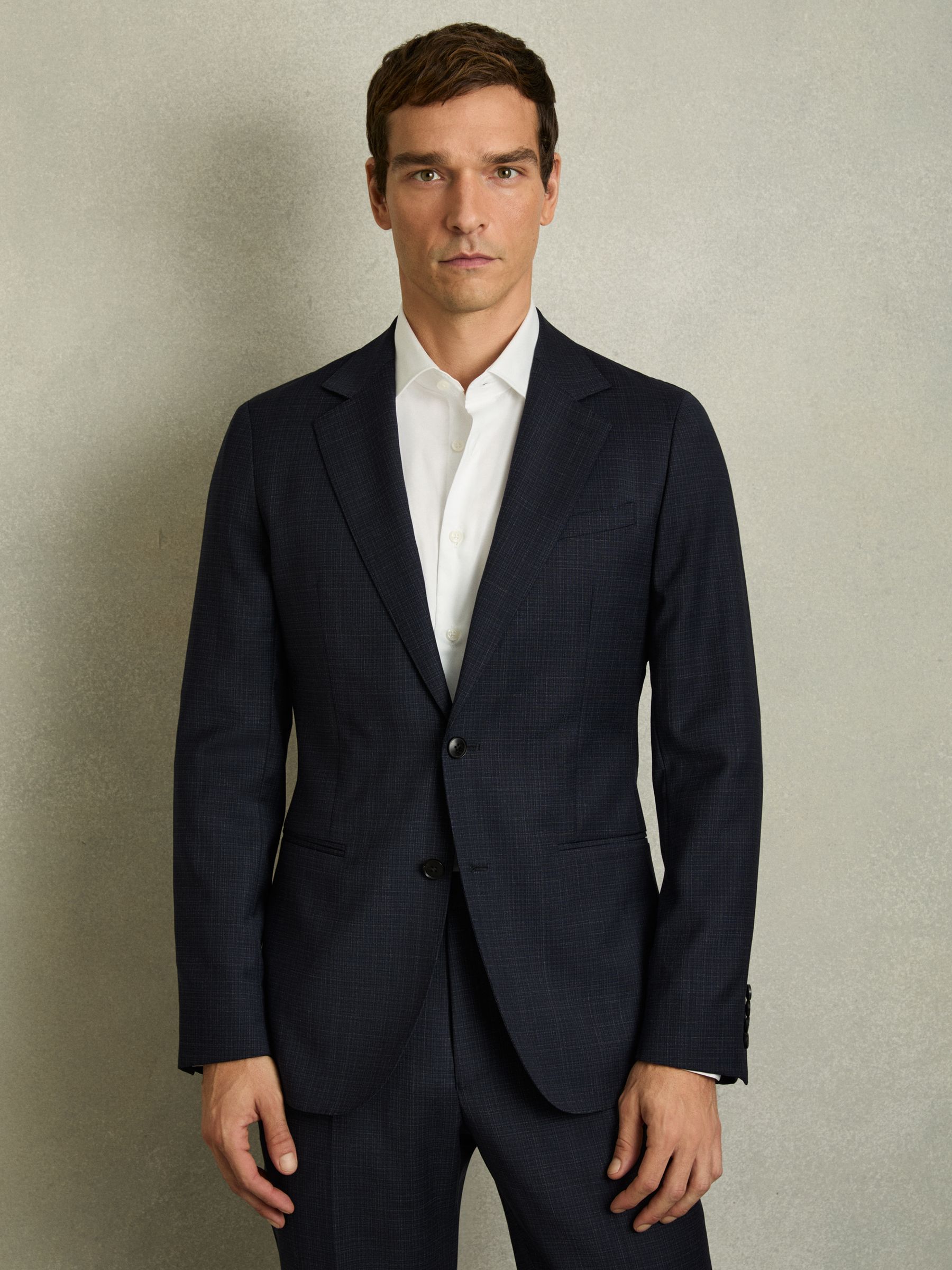Slim-Fit Single-Breasted Textured Wool-Blend Suit Blazer in Navy