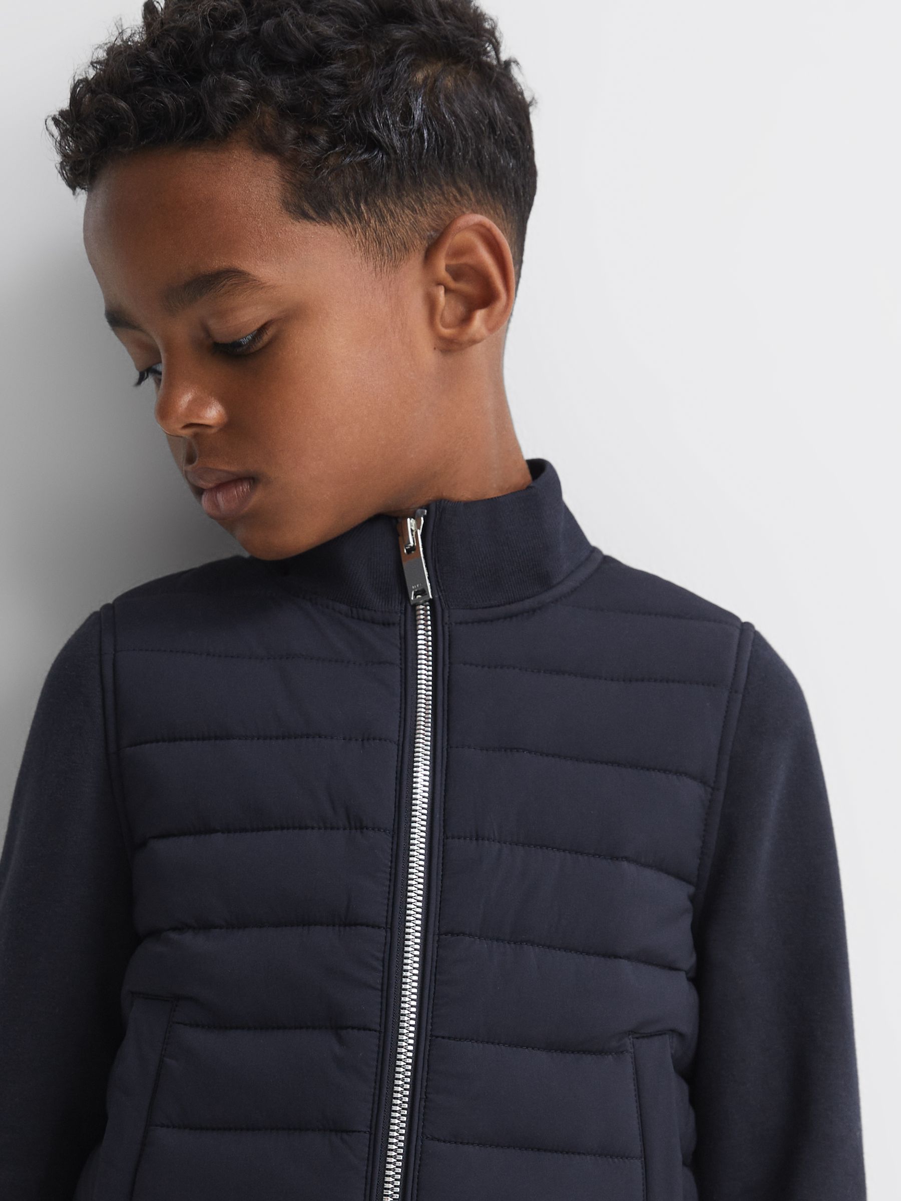 3-9 yrs Funnel Neck Quilted Hybrid Jacket in Navy