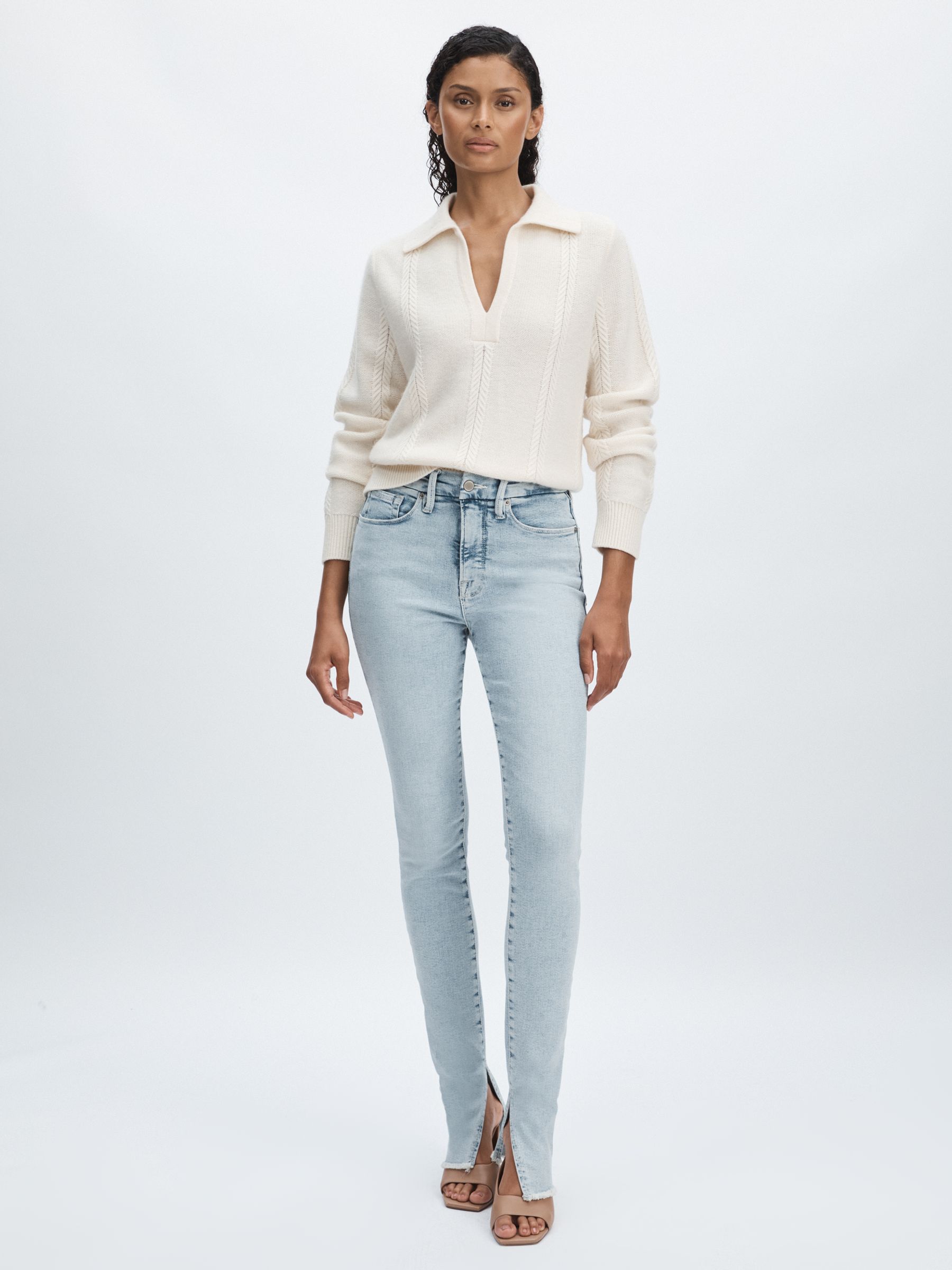 Good American Split-Hem Skinny Jeans in Light Blue
