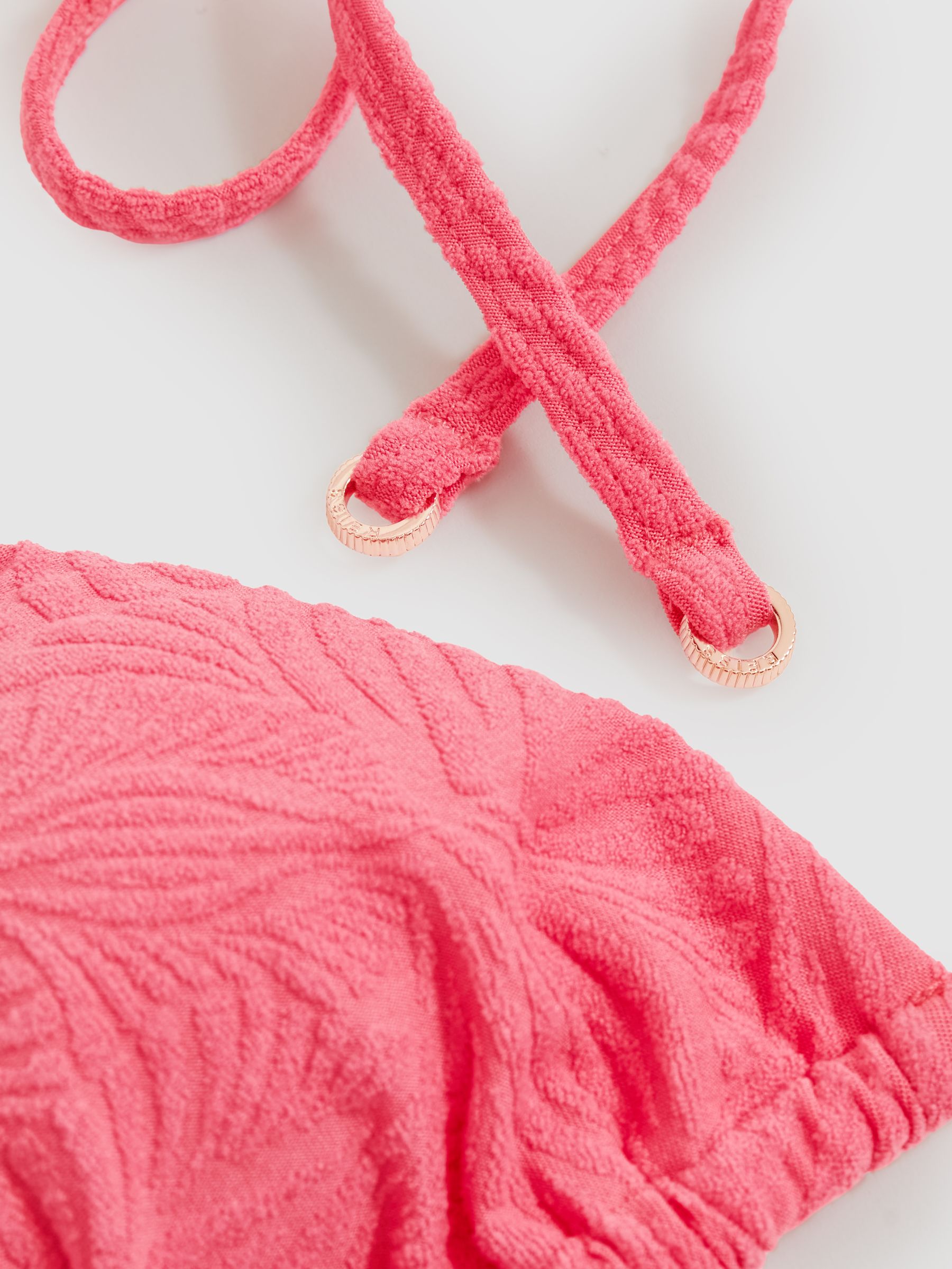 Textured Triangle Bikini Top in Coral Pink