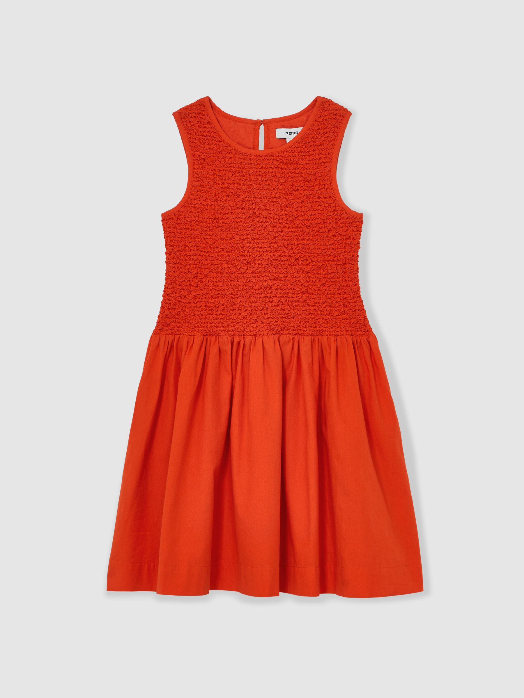 9-13 yrs Cotton Shirred-Bodice Dress in Red