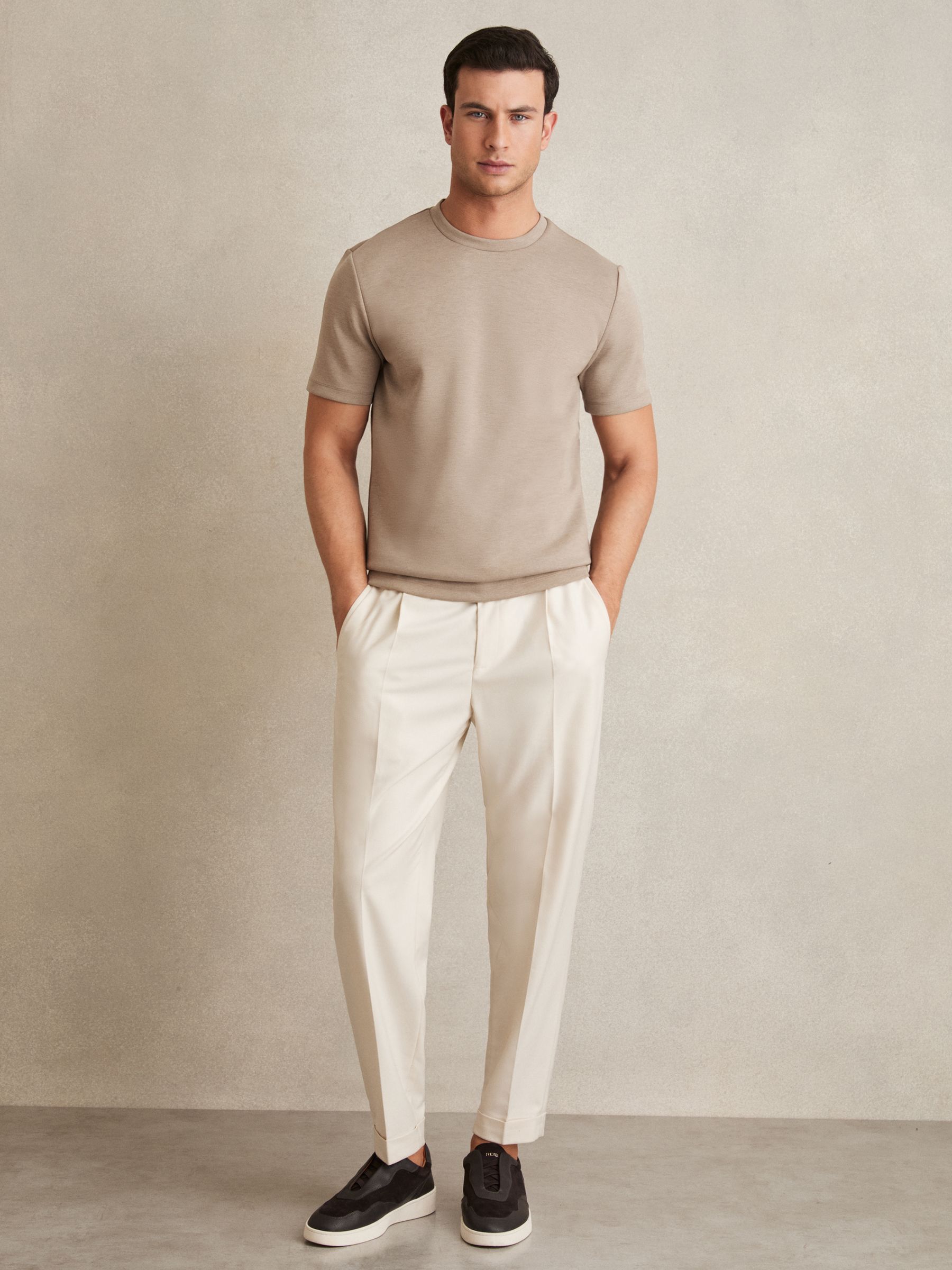 Interlock Jersey Crew Neck T-Shirt in Taupe Brown