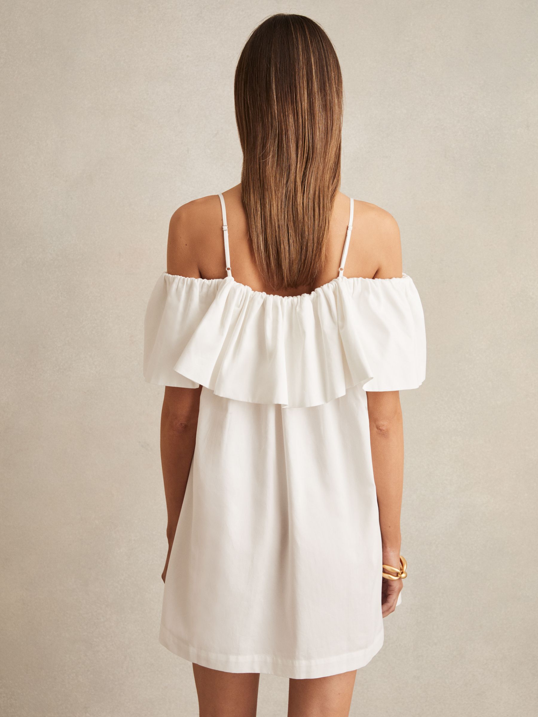Cotton Off Shoulder Mini Dress in Ivory Cream