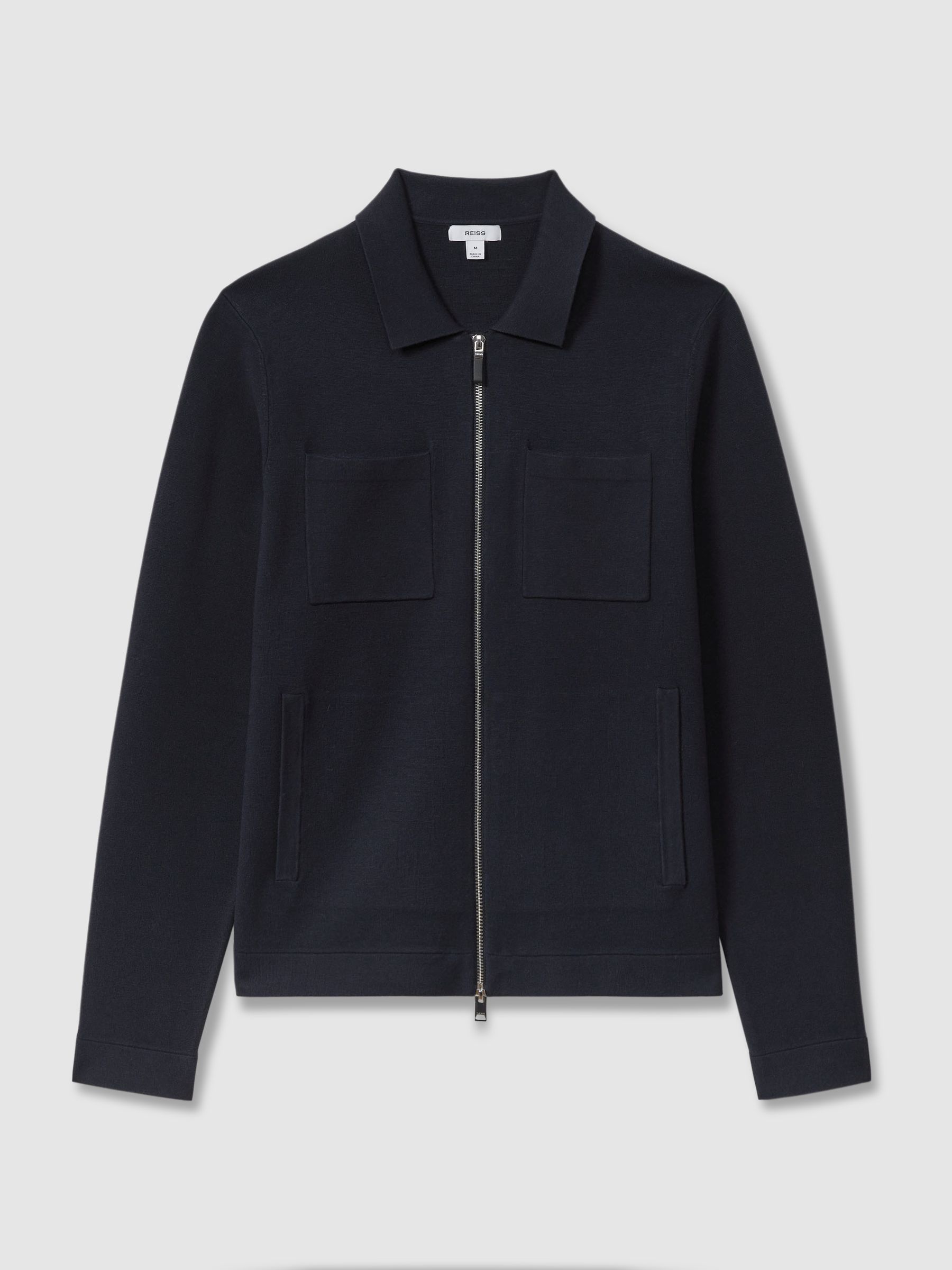 Knitted Zip-Through Jacket in Navy