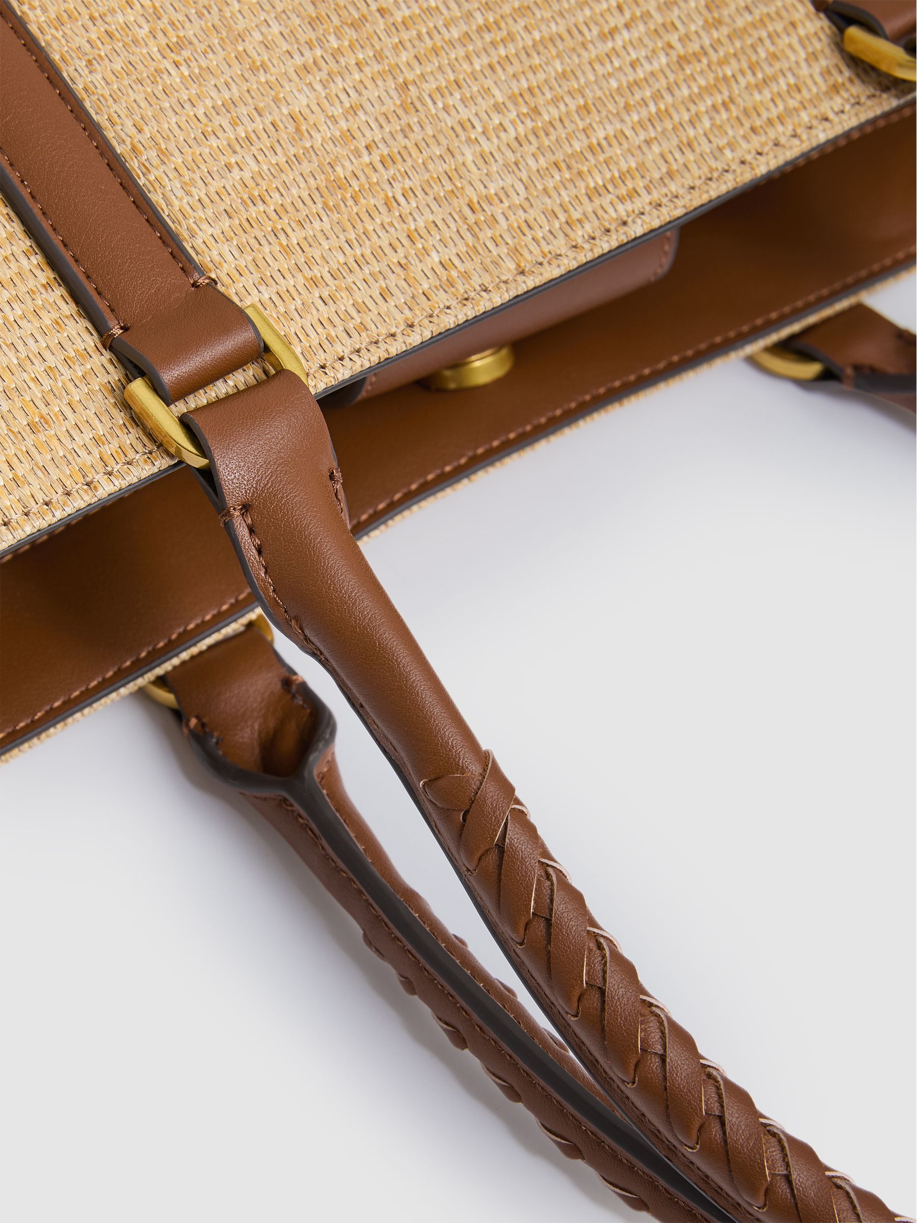 Raffia Braided Strap Tote Bag in Tan
